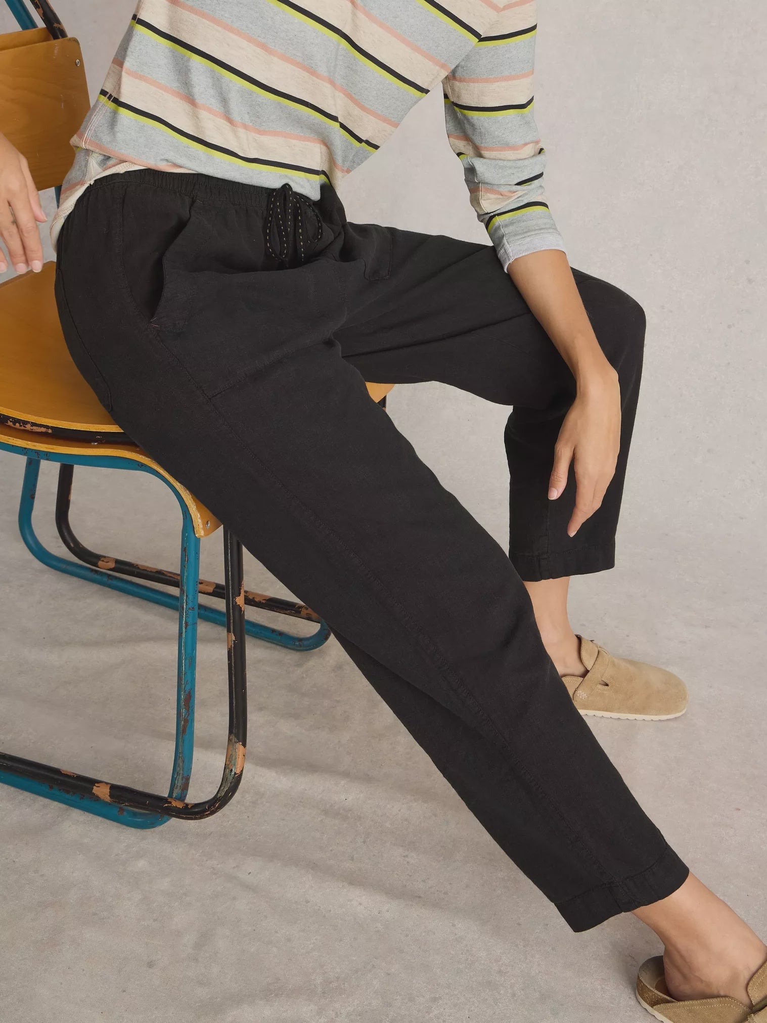 White Stuff Elle Linen Blend Trouser Pure Black