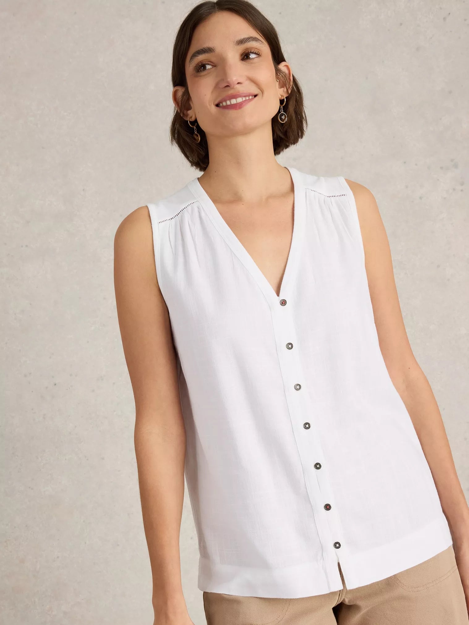 White Stuff Delilah Button Top Brilliant White