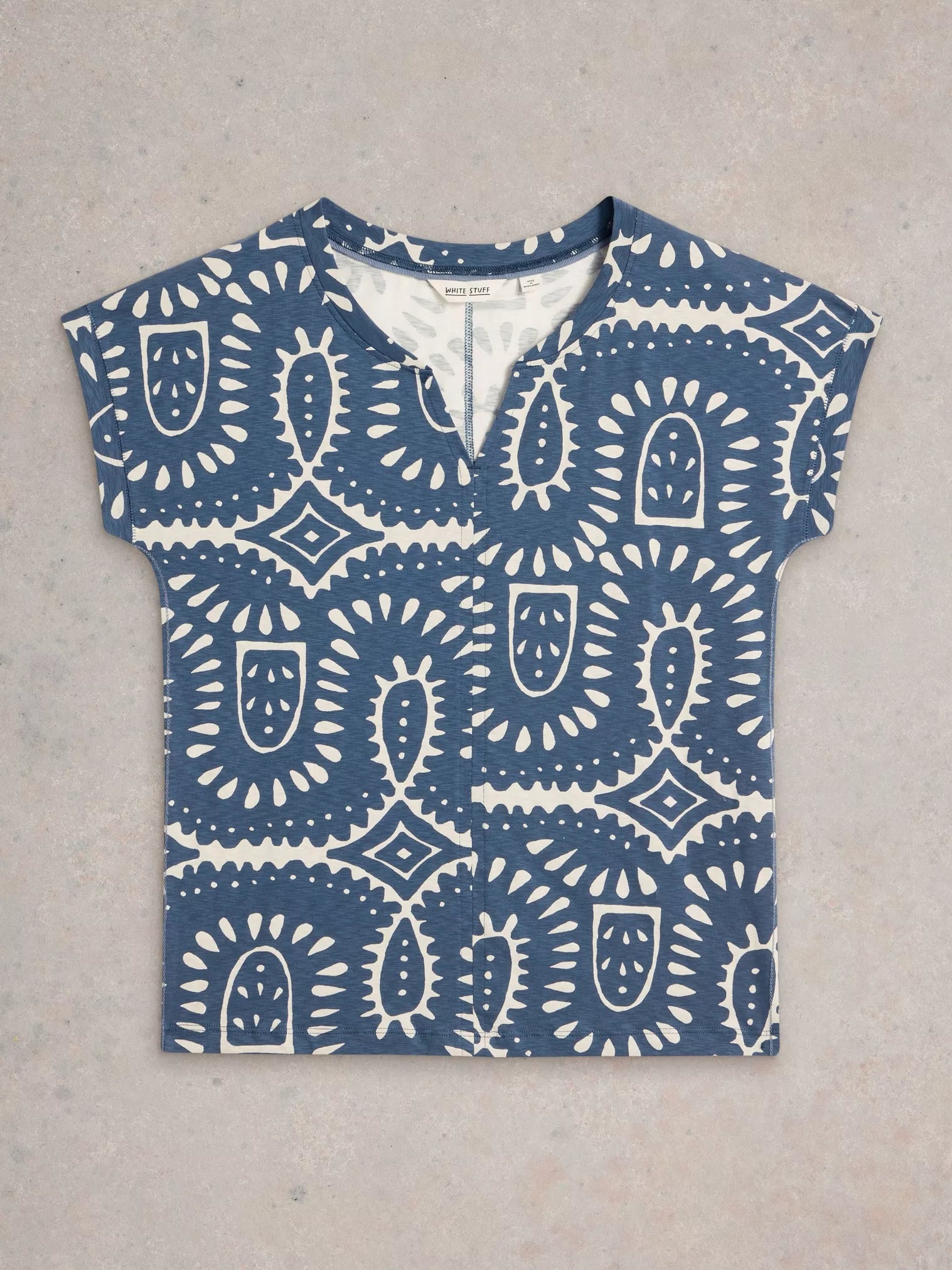 White Stuff Nelly Notch Neck Tee Blue Mlt
