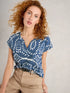 White Stuff Nelly Notch Neck Tee Blue Mlt