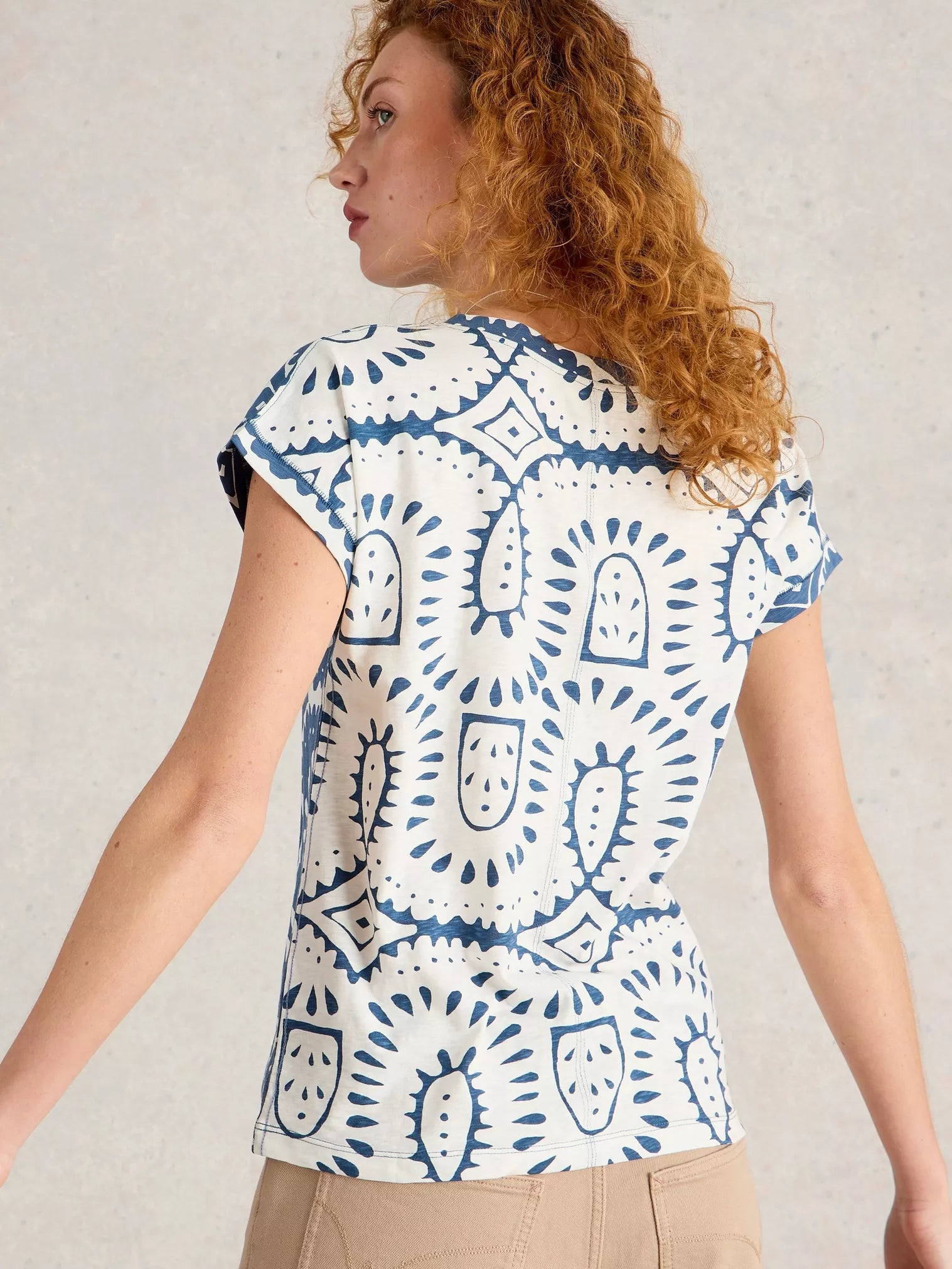 White Stuff Nelly Notch Neck Tee Blue Mlt