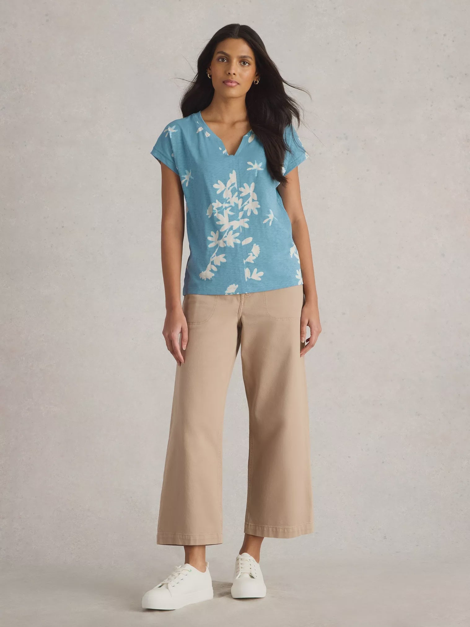 White Stuff Nelly Notch Neck Tee Blue Print