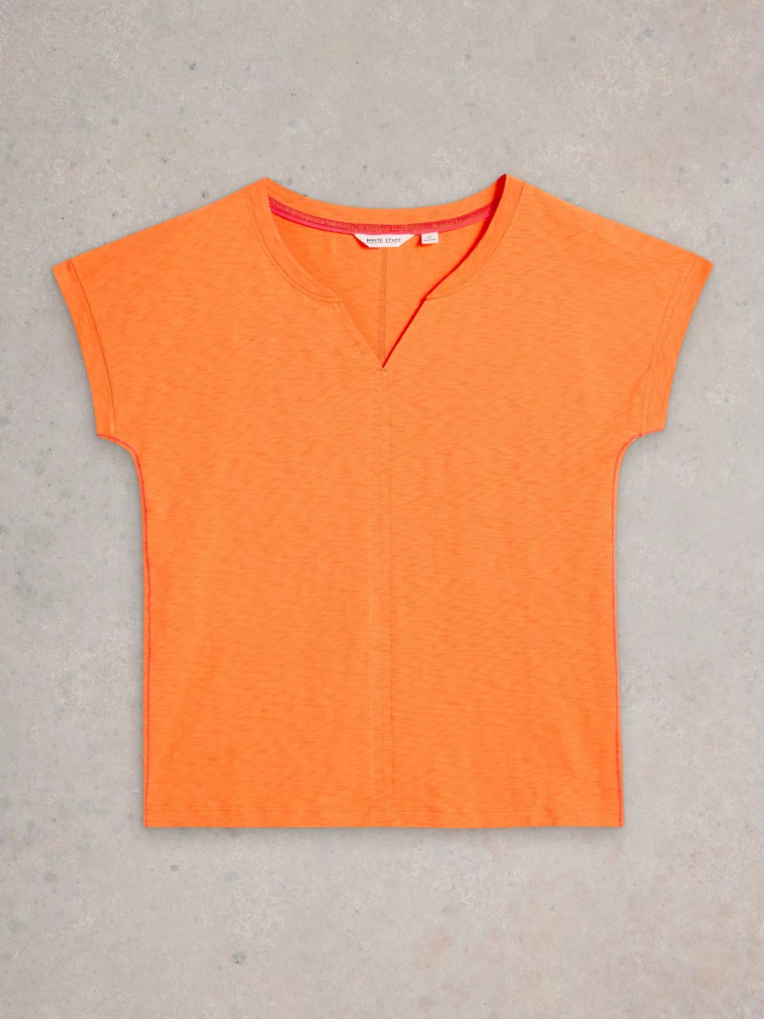 White Stuff Nelly Notch Neck Tee Bright Orange