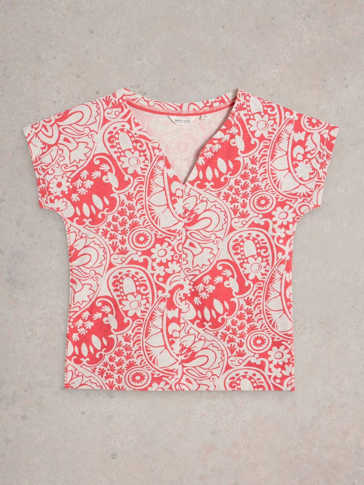 White Stuff Nelly Notch Neck Tee Coral Multi
