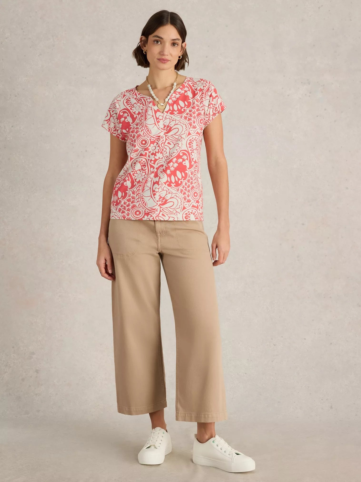 White Stuff Nelly Notch Neck Tee Coral Multi
