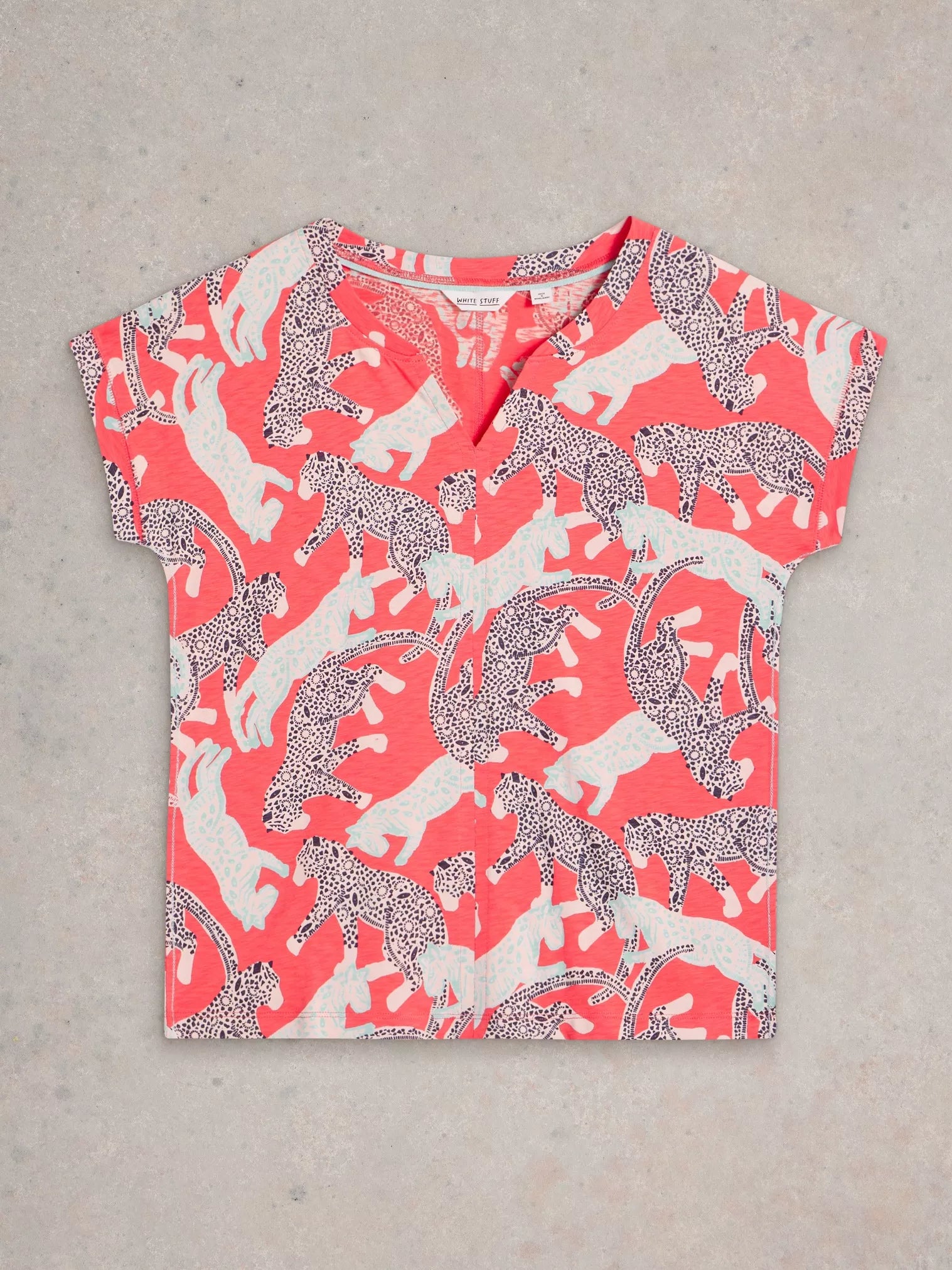 White Stuff Nelly Notch Neck Tee Coral Pr