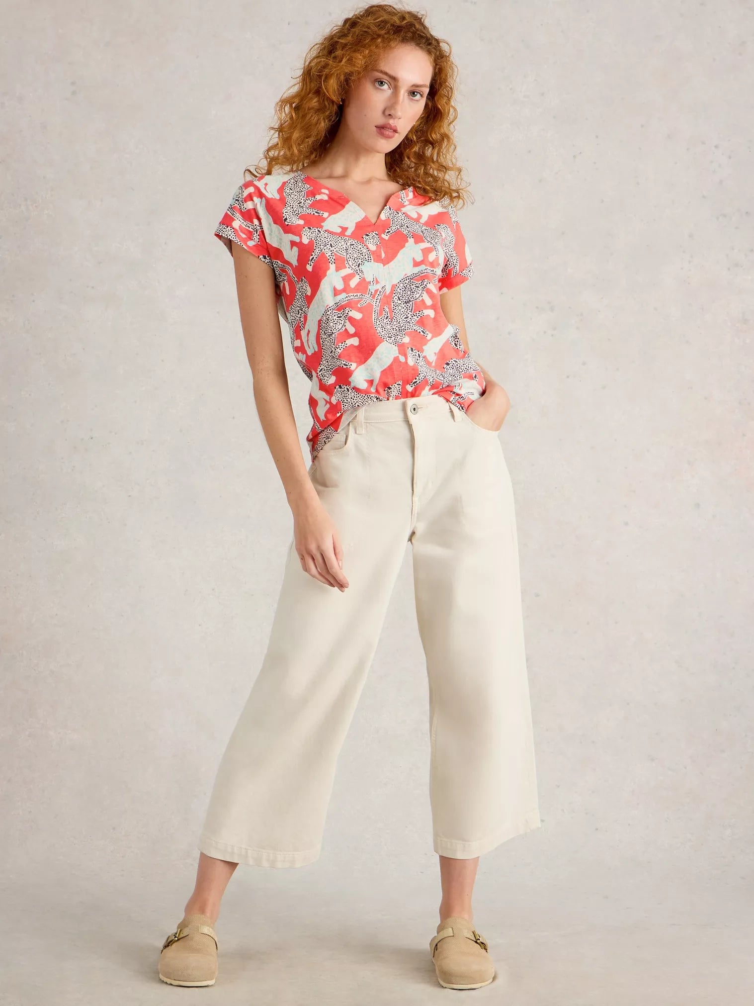 White Stuff Nelly Notch Neck Tee Coral Pr