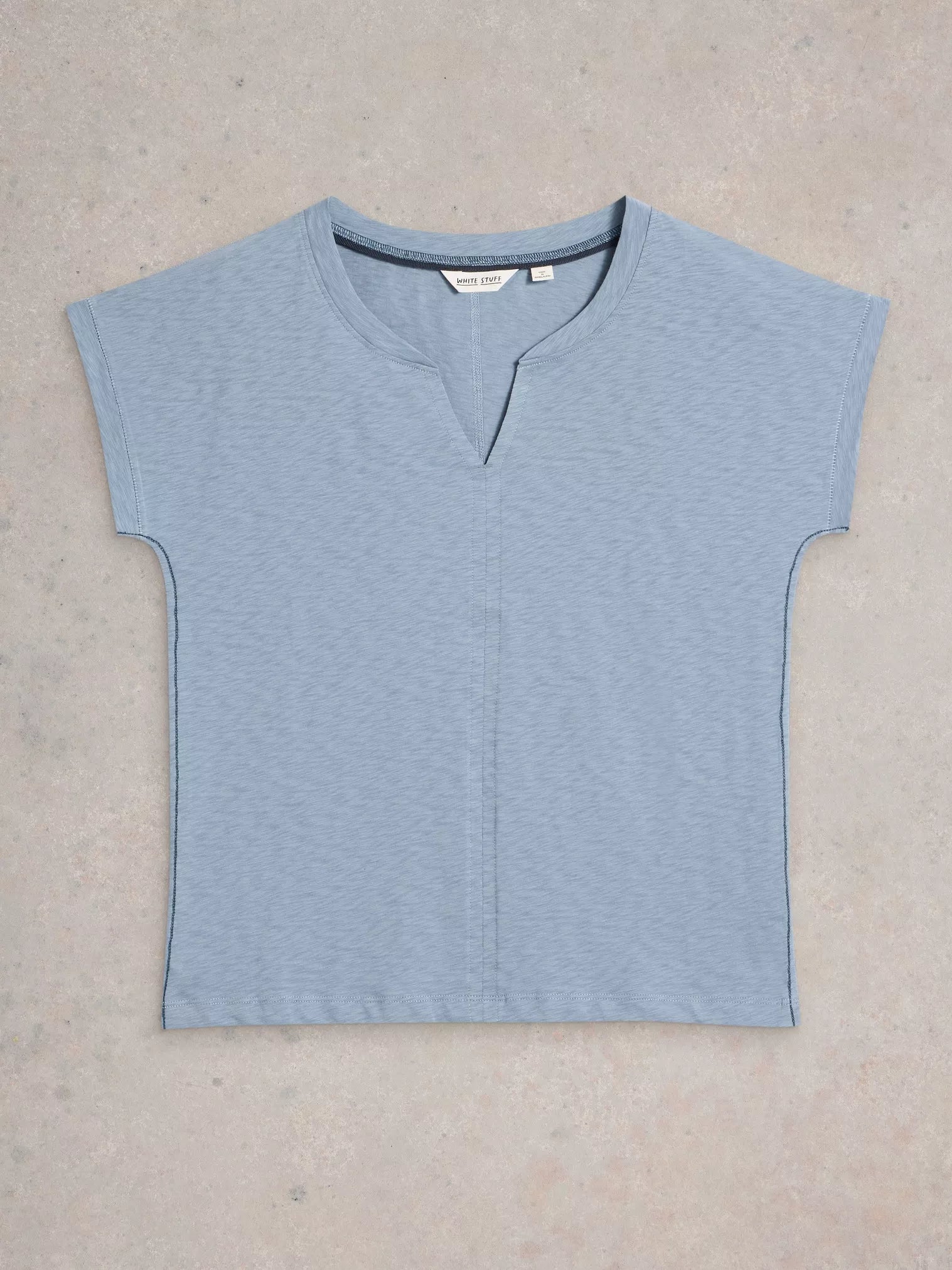 White Stuff Nelly Notch Neck Tee Mid Blue