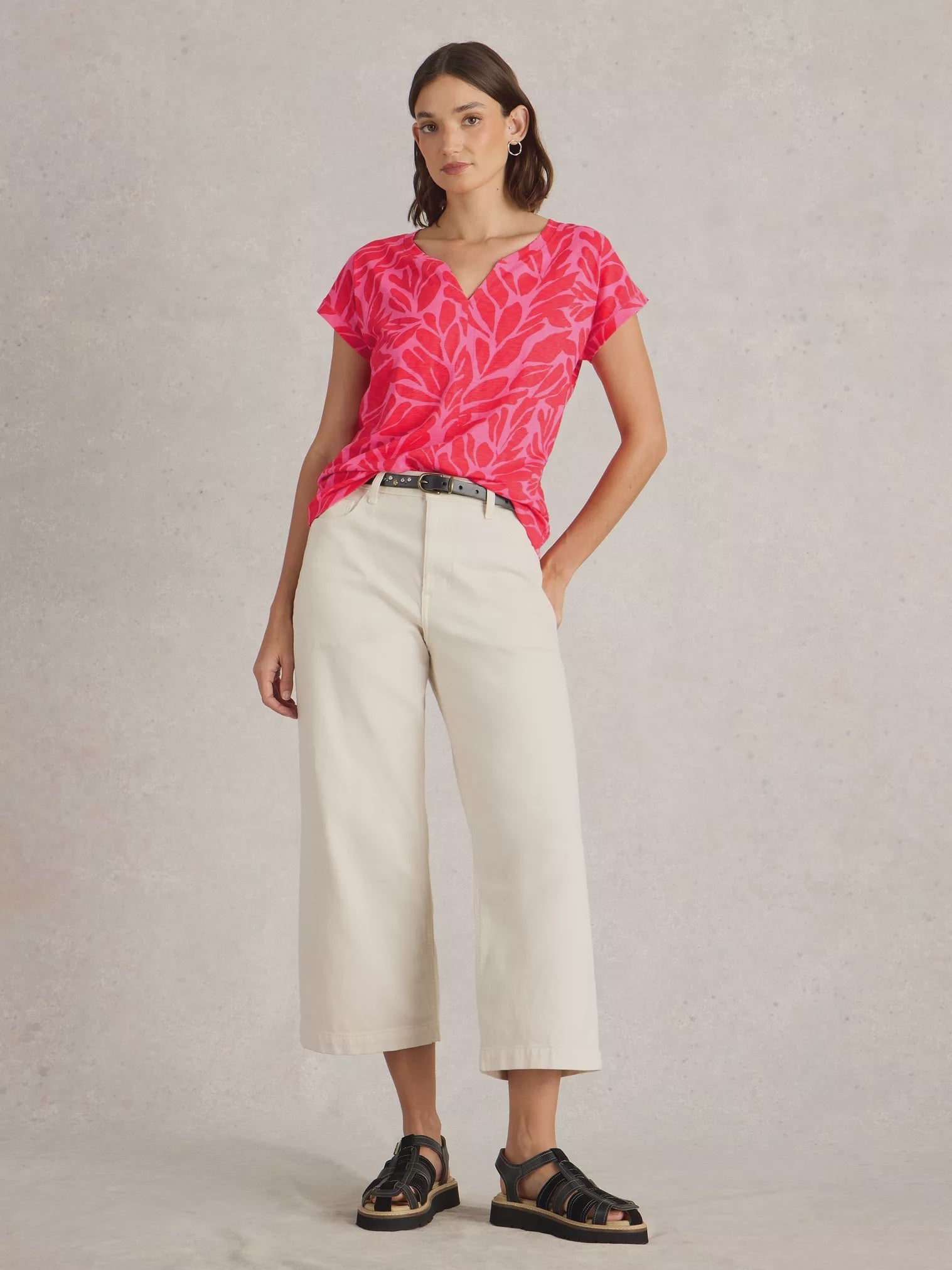 White Stuff Nelly Notch Neck Tee Mid Pink