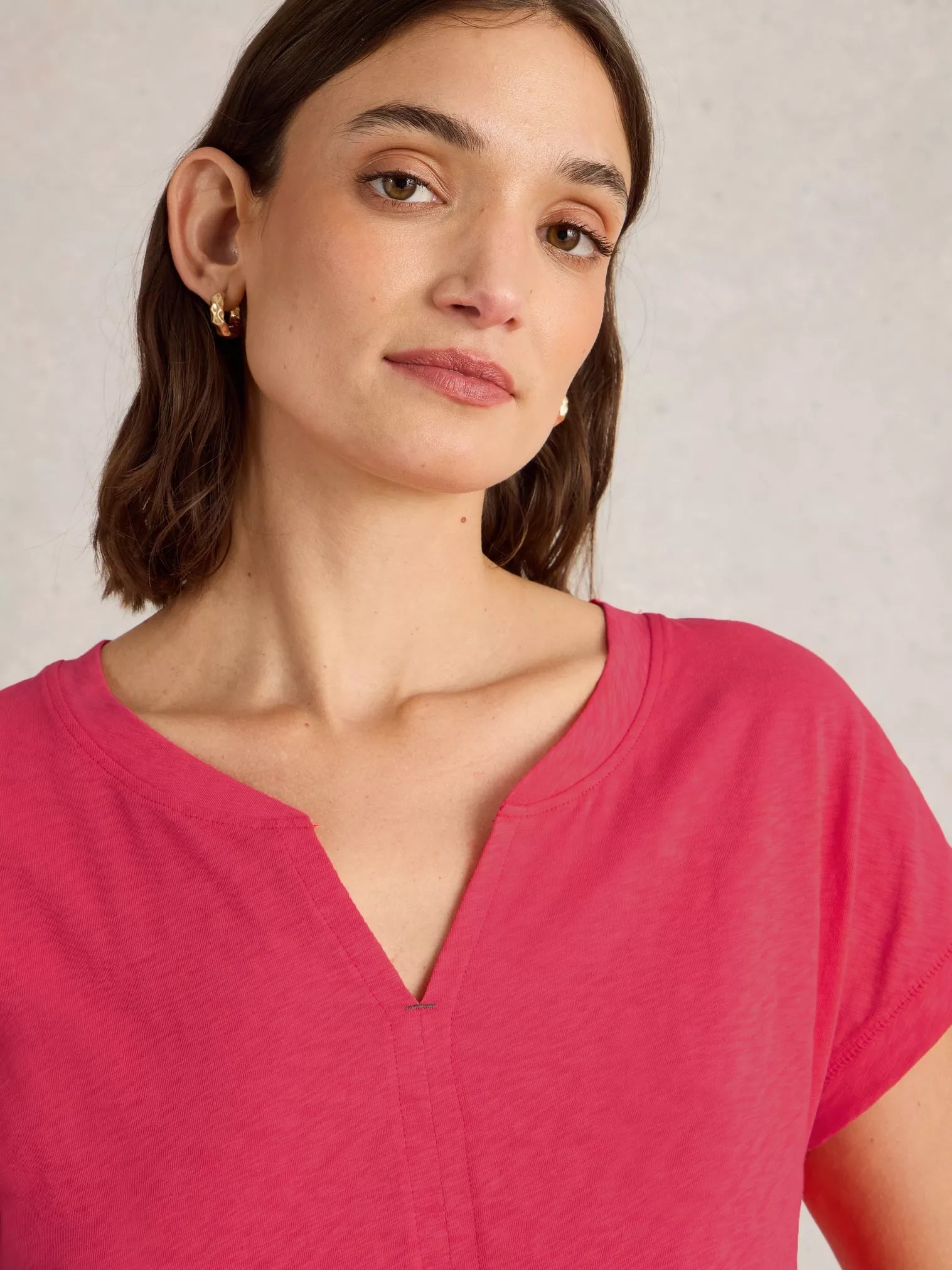 White Stuff Nelly Notch Neck Tee Bright Pink