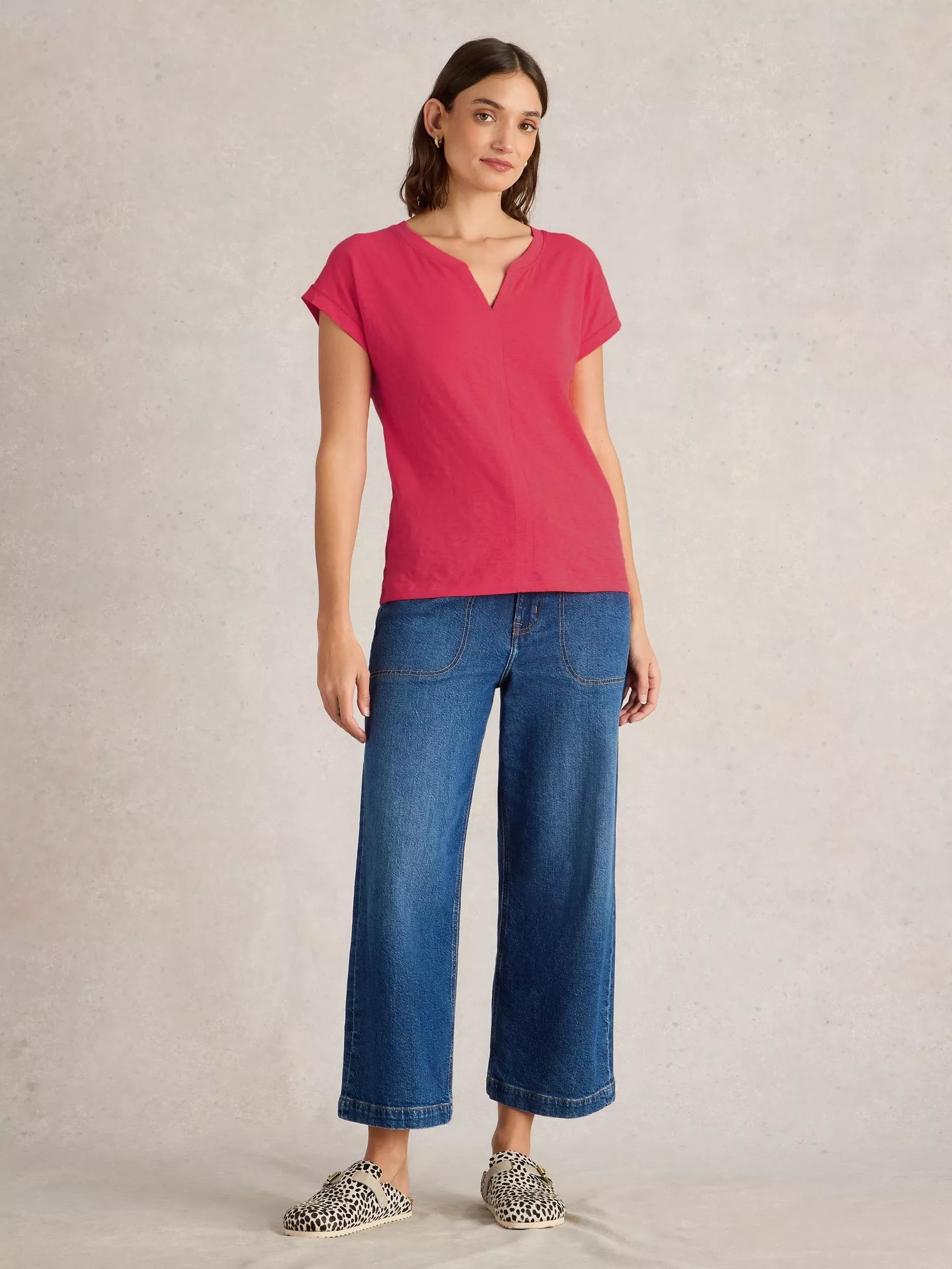 White Stuff Nelly Notch Neck Tee Bright Pink
