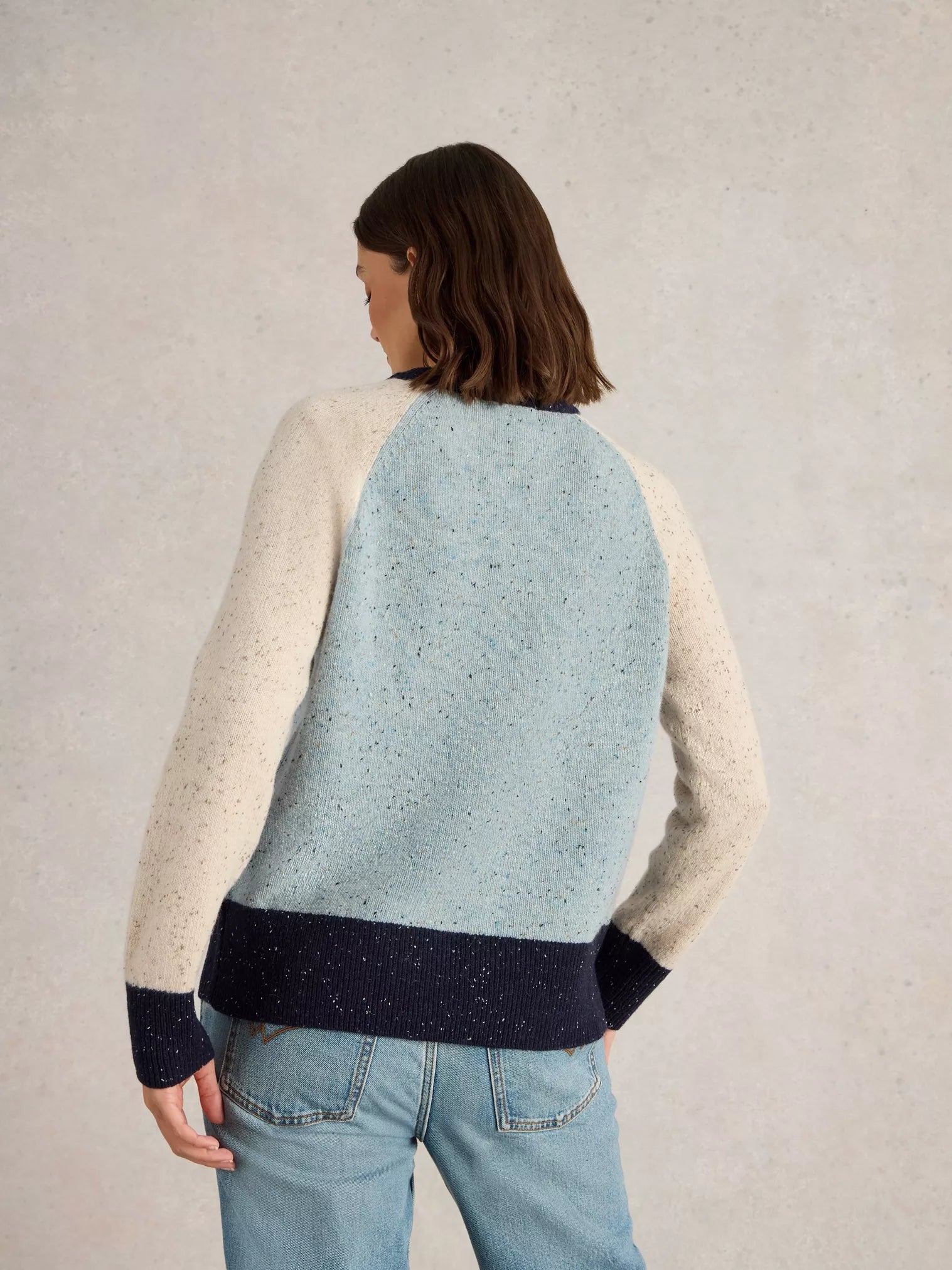 White Stuff Colourblock Nep Jumper Blue Multi