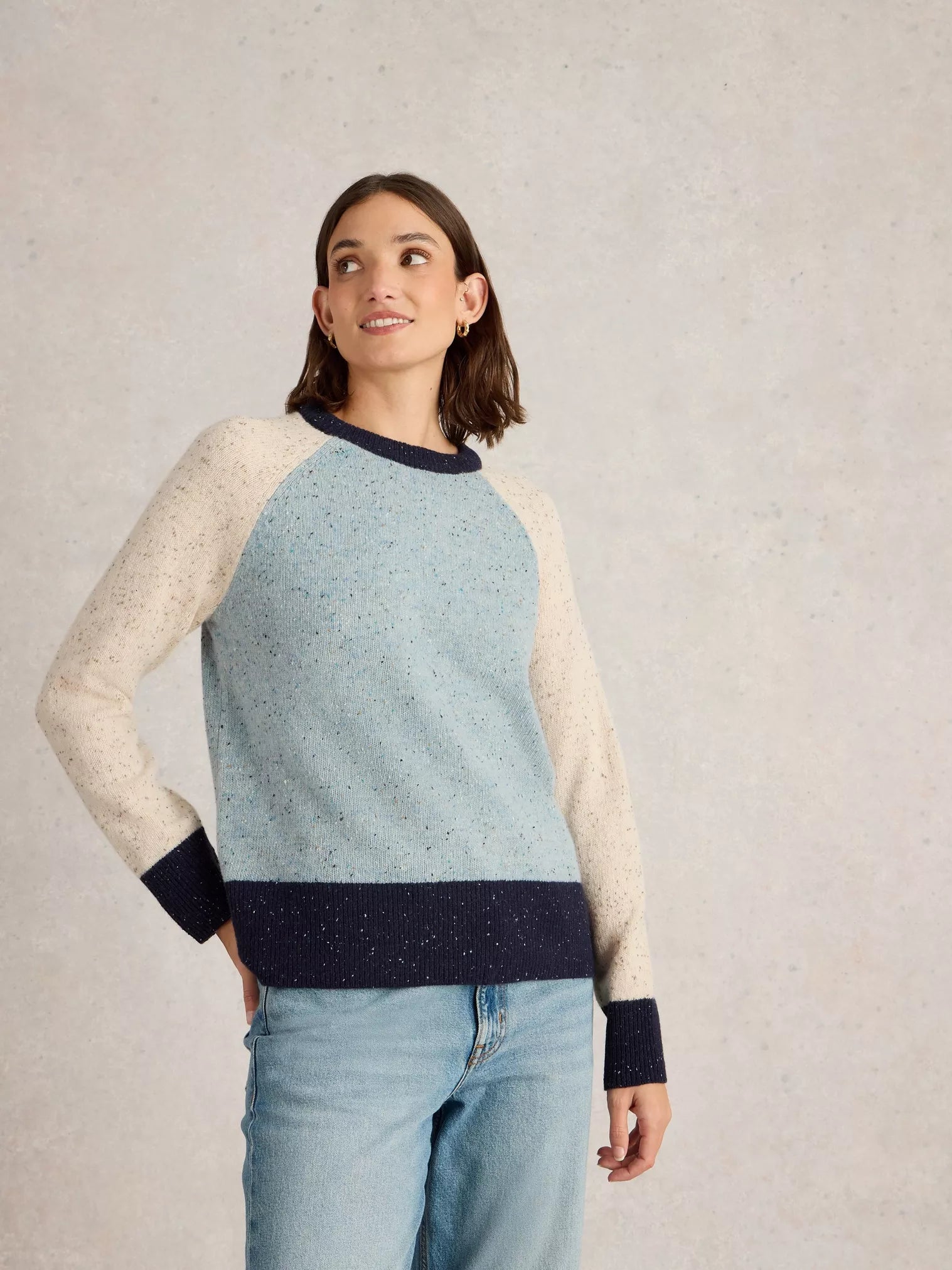 White Stuff Colourblock Nep Jumper Blue Multi