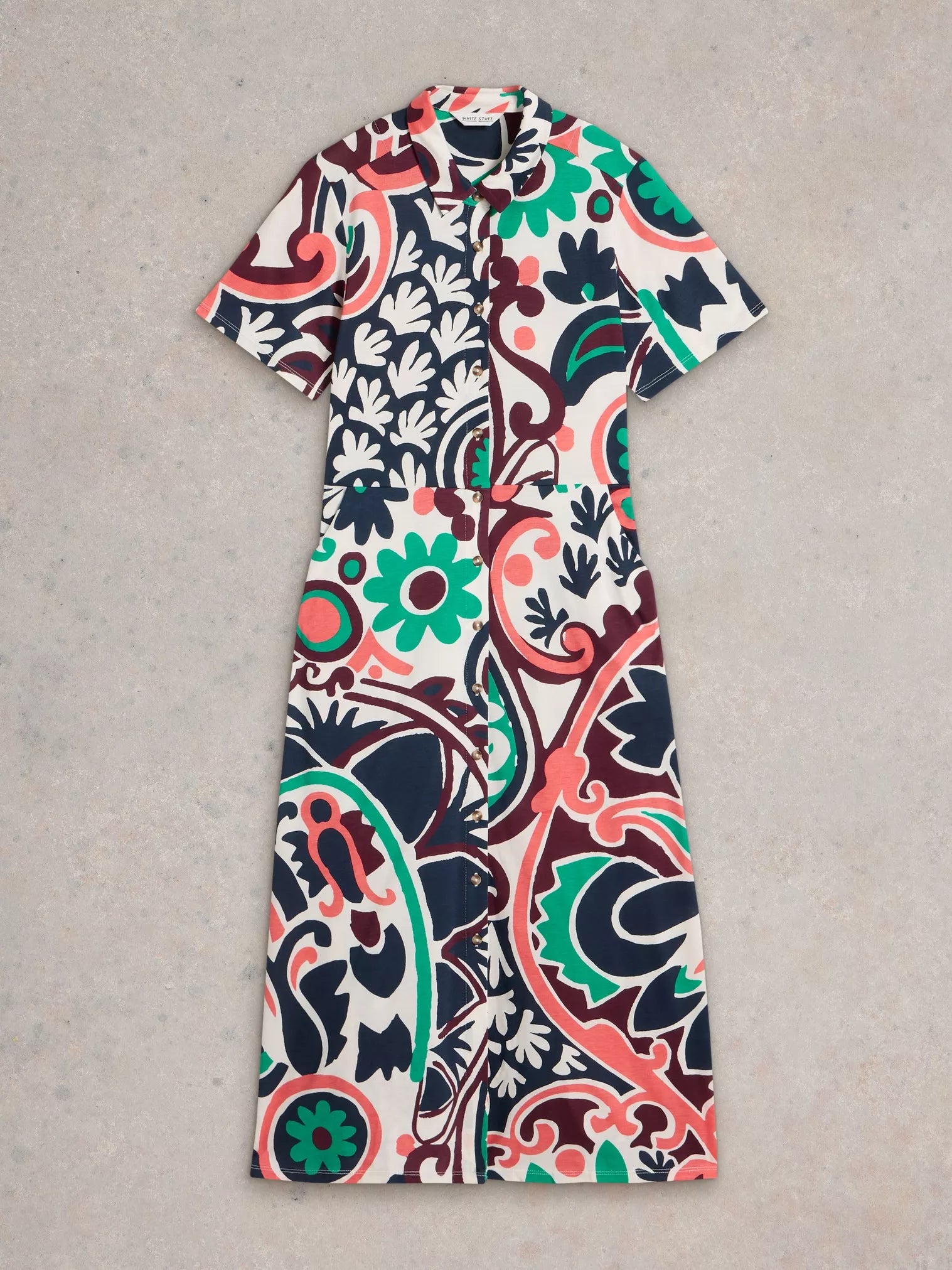 White Stuff Rua Jersey Shirt Dress Blk Mlt