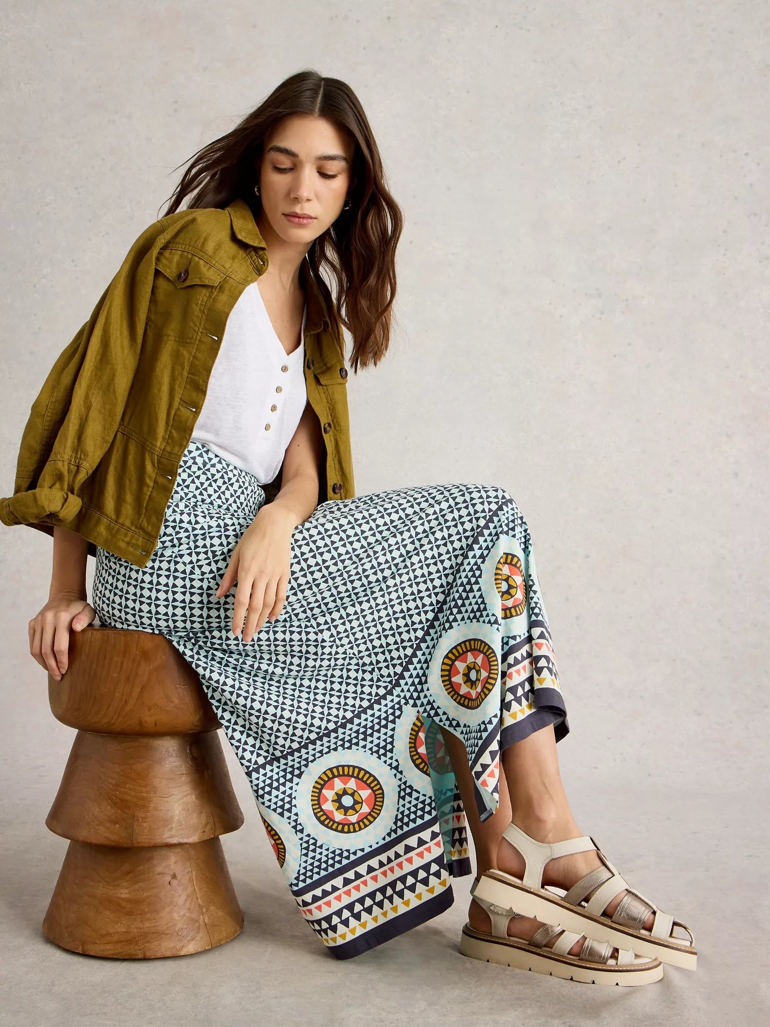 White Stuff Fay Jersey Maxi Column Skirt Blue Mlt