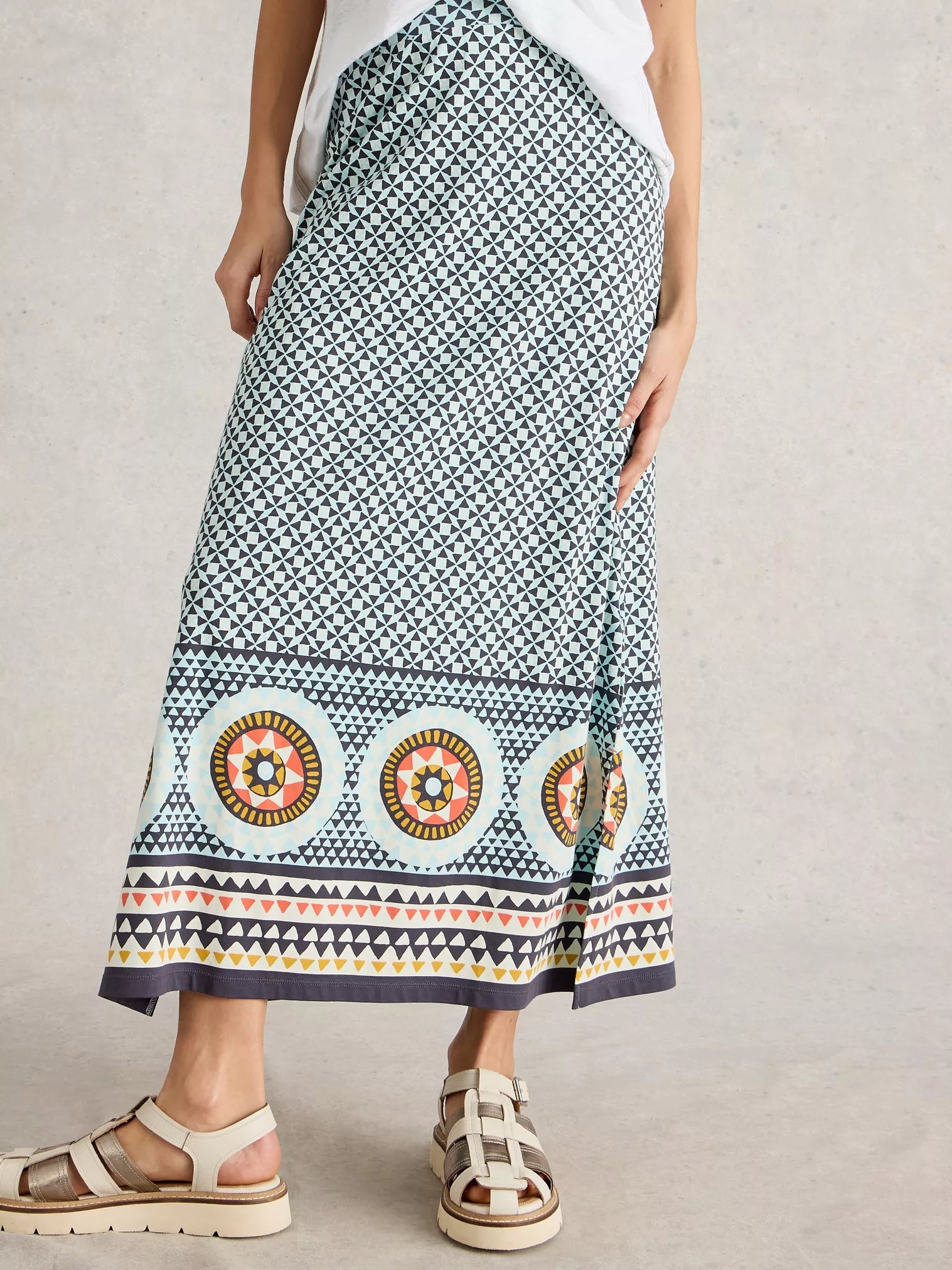 White Stuff Fay Jersey Maxi Column Skirt Blue Mlt