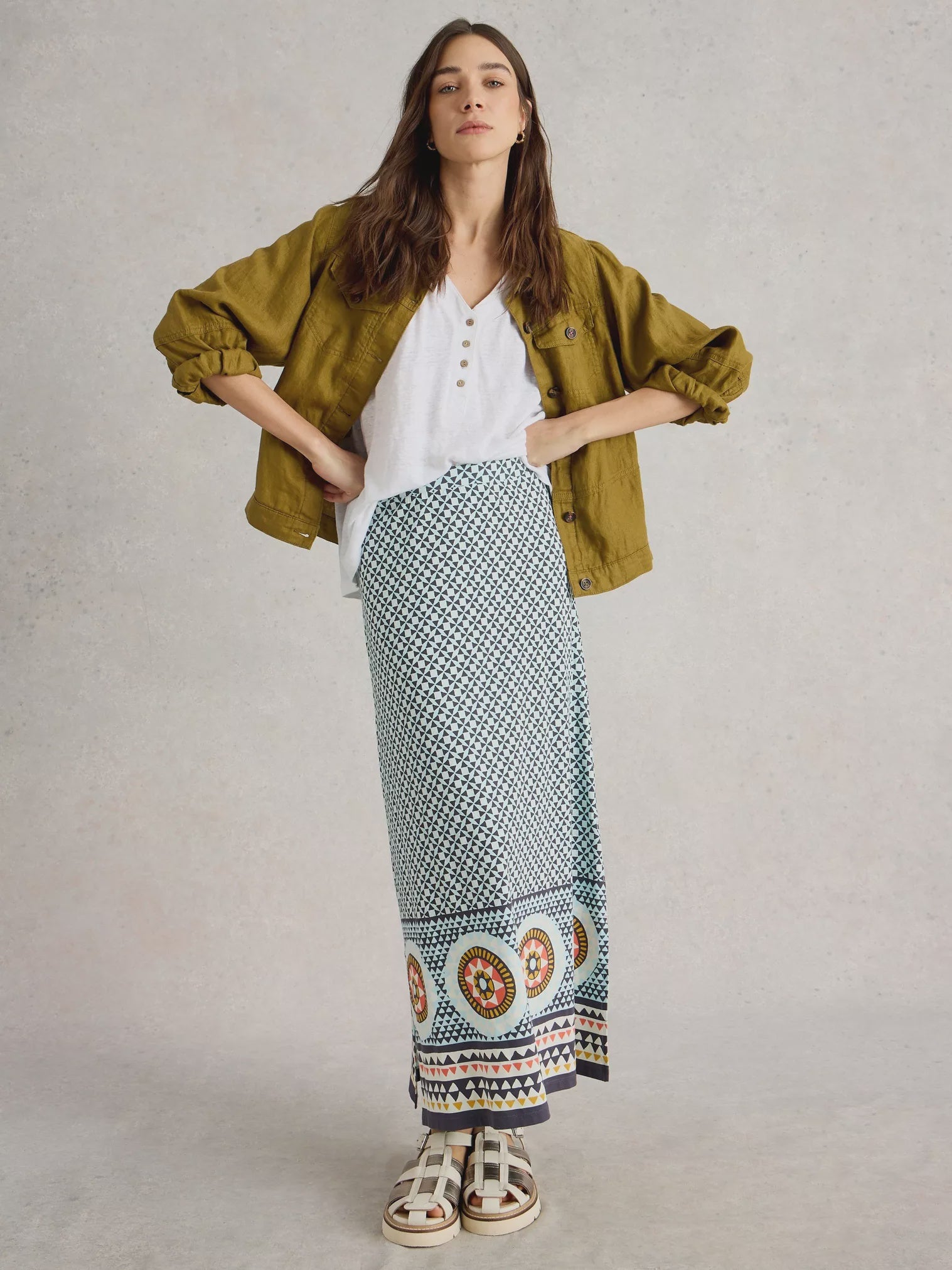 White Stuff Fay Jersey Maxi Column Skirt Blue Mlt
