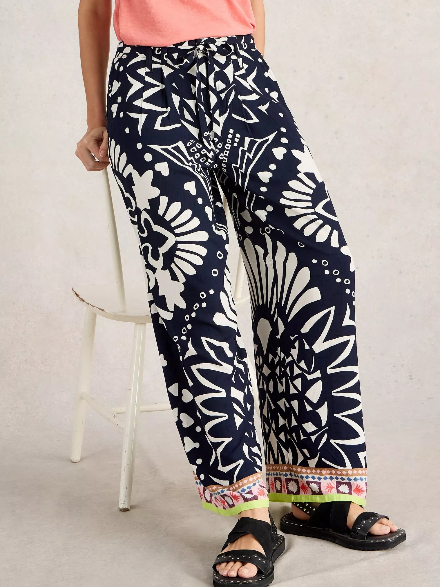 White Stuff Farah Wide Leg Trouser Navy Multi