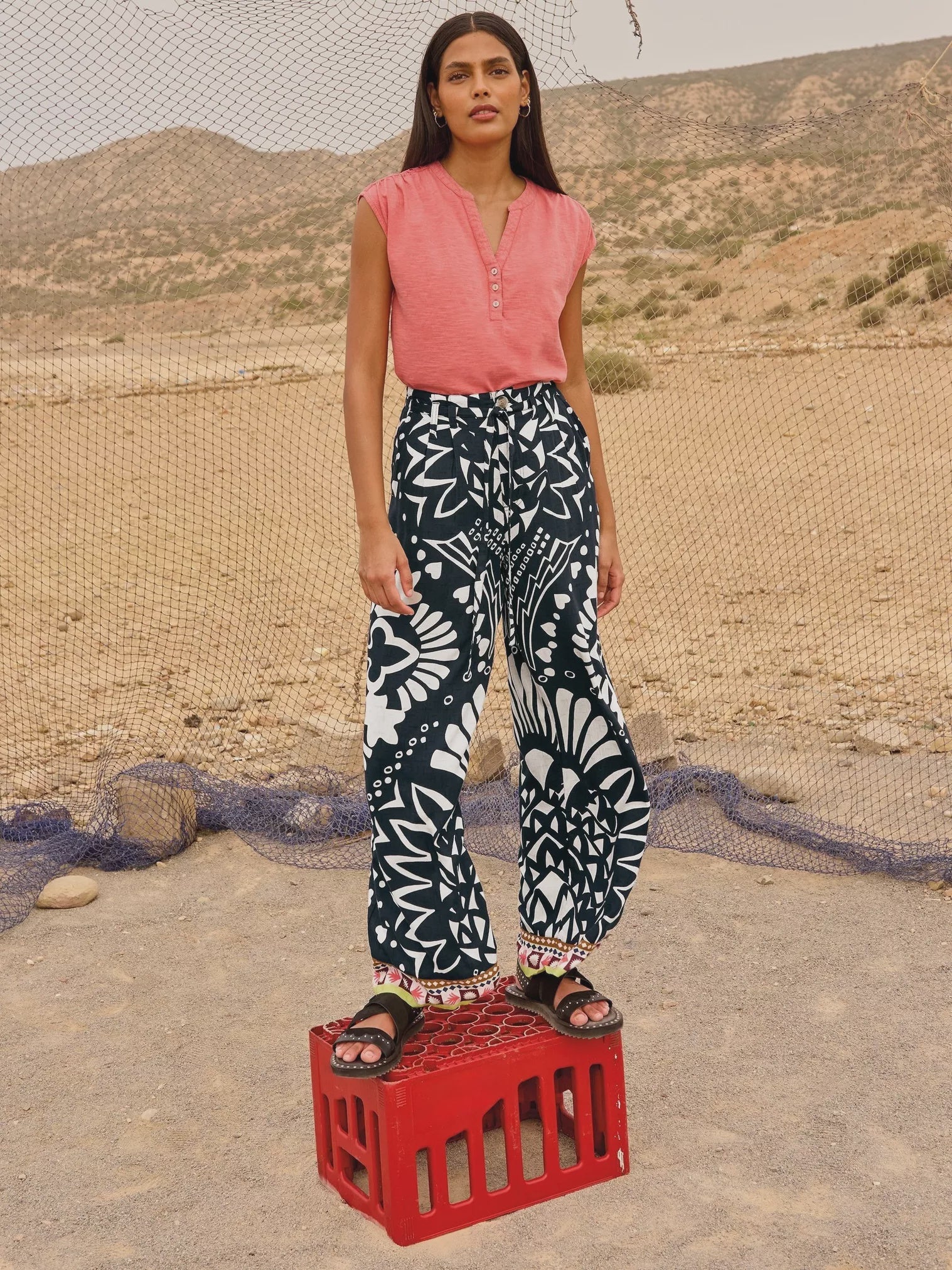 White Stuff Farah Wide Leg Trouser Navy Multi