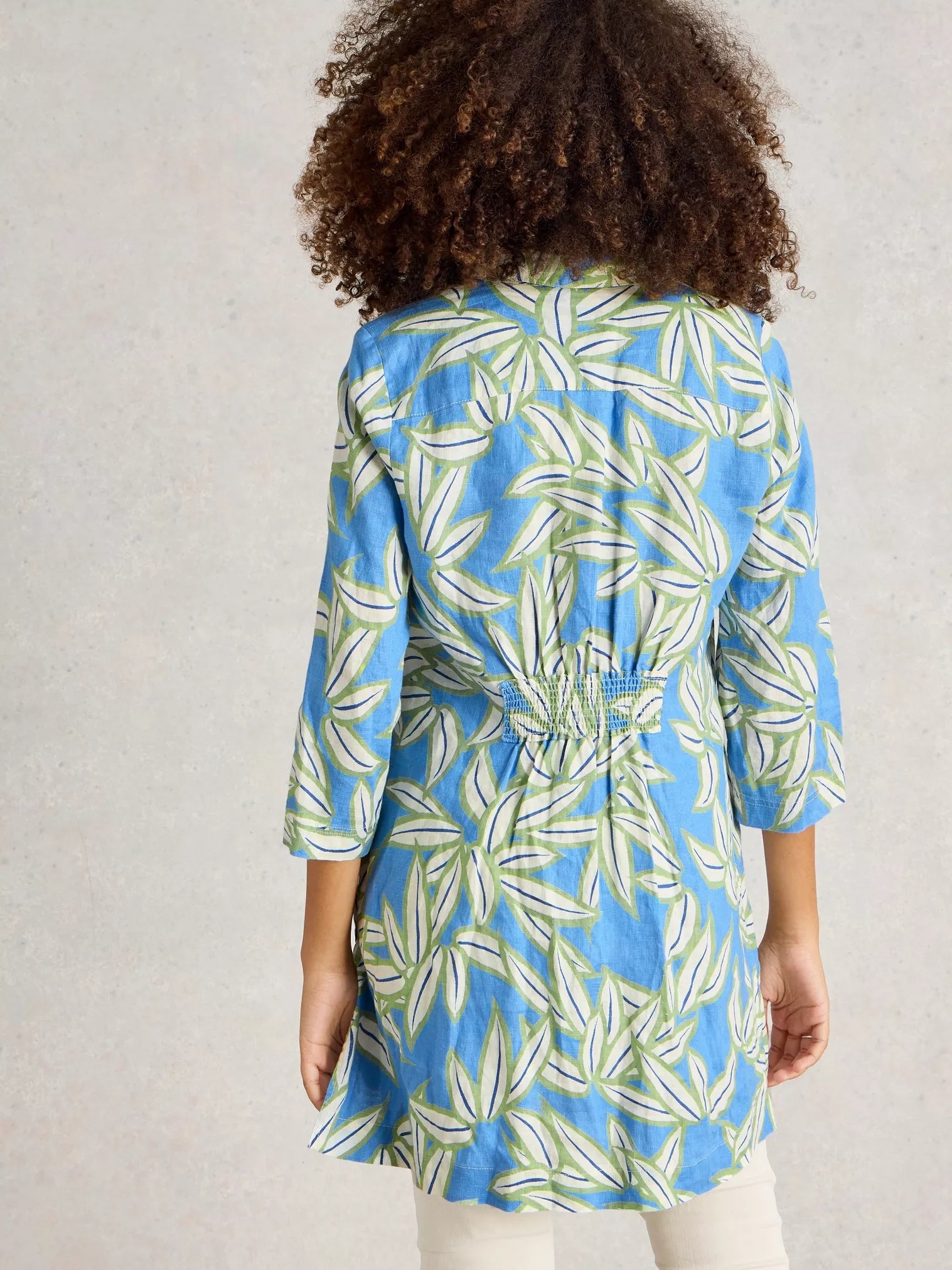 White Stuff Blake Linen Tunic Blue Print