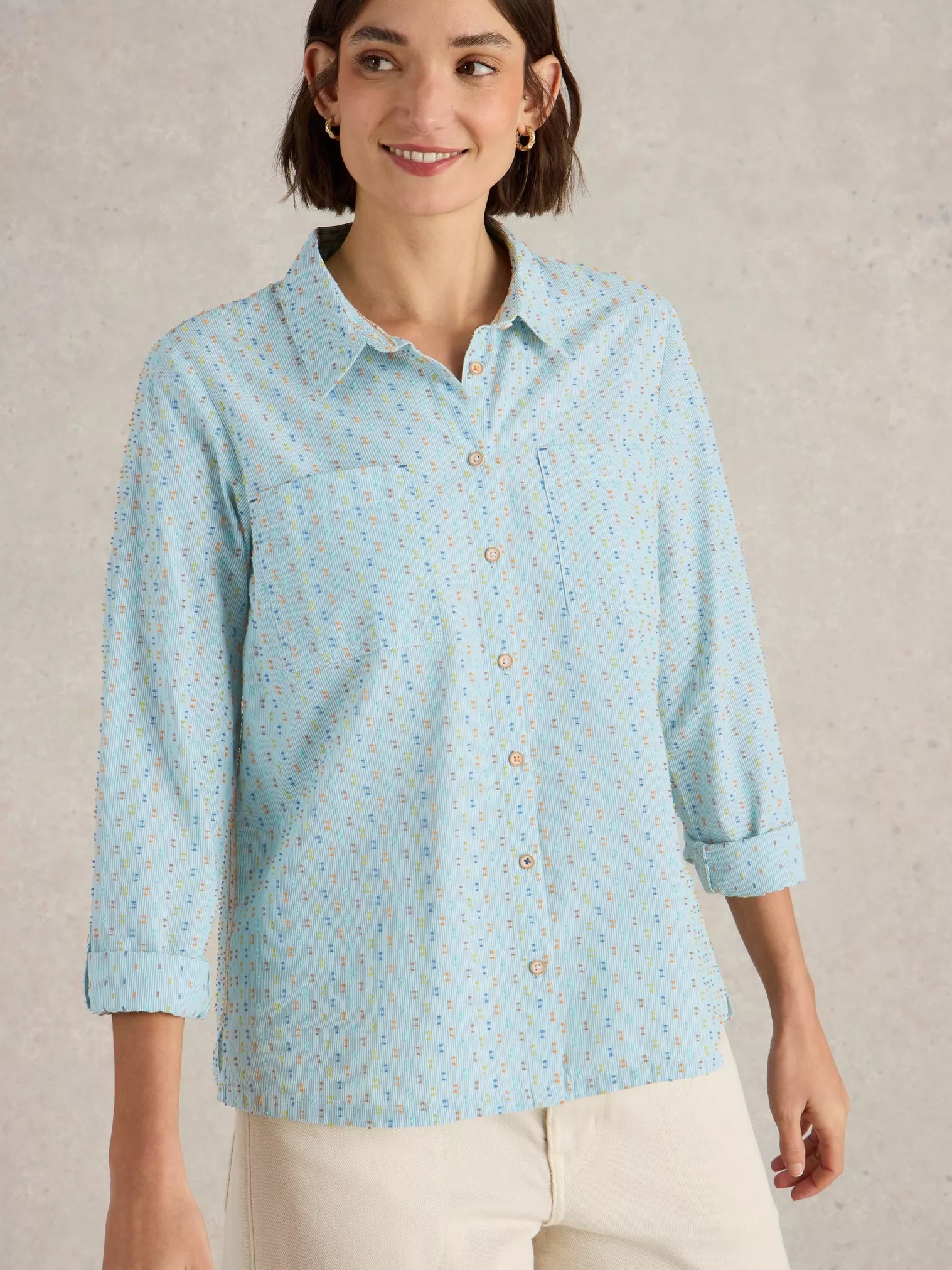 White Stuff Sophie Organic Cotton Shirt Green Mlt