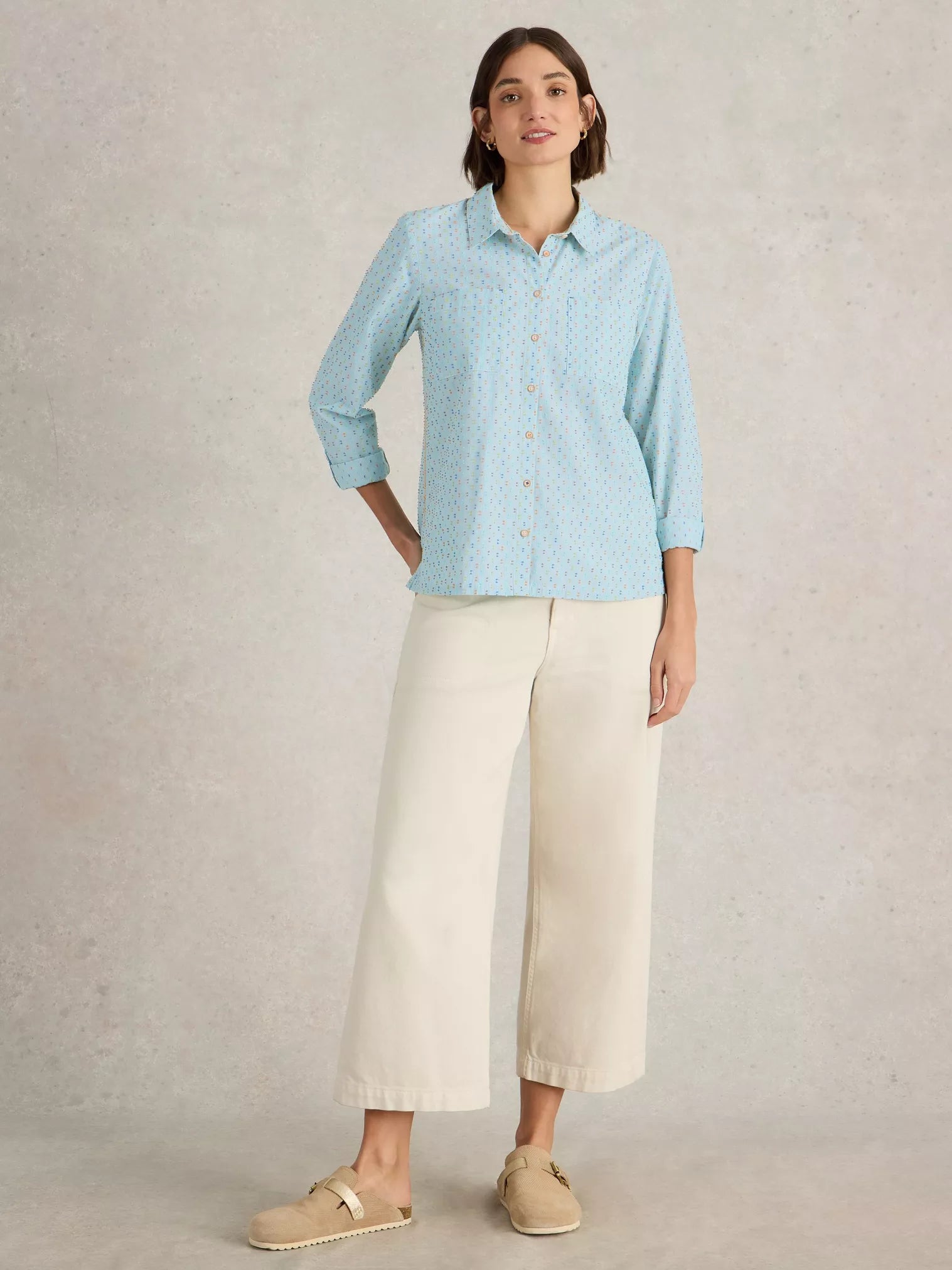 White Stuff Sophie Organic Cotton Shirt Green Mlt