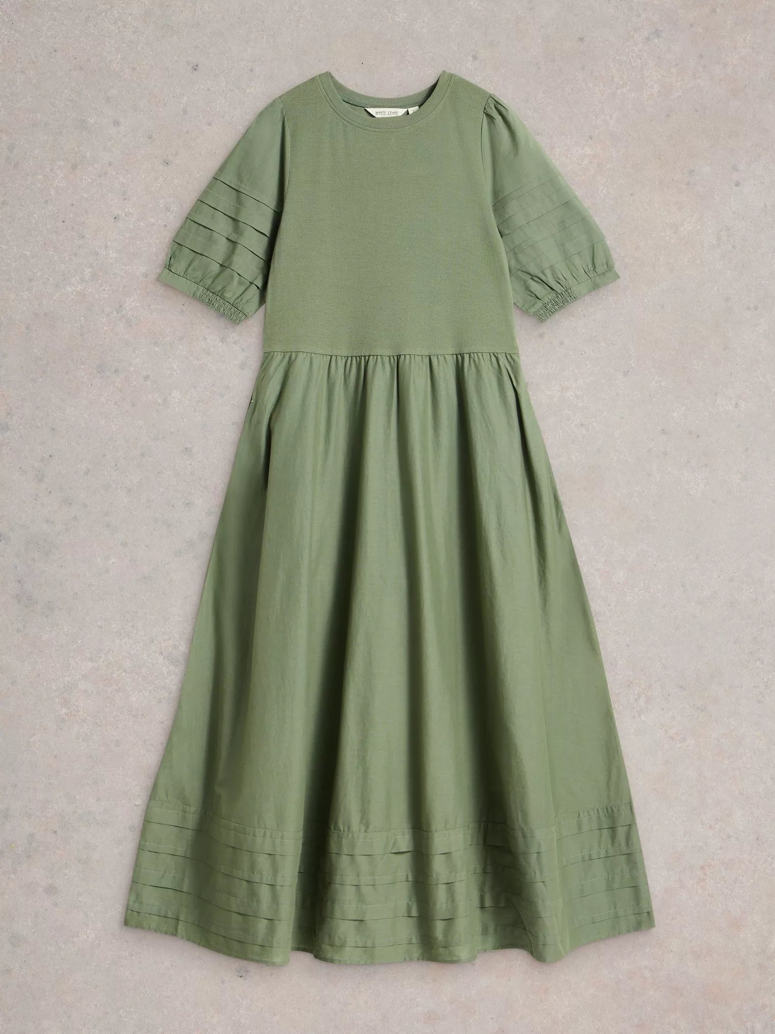 White Stuff Claudia Fabric Mix Dress Dus Green