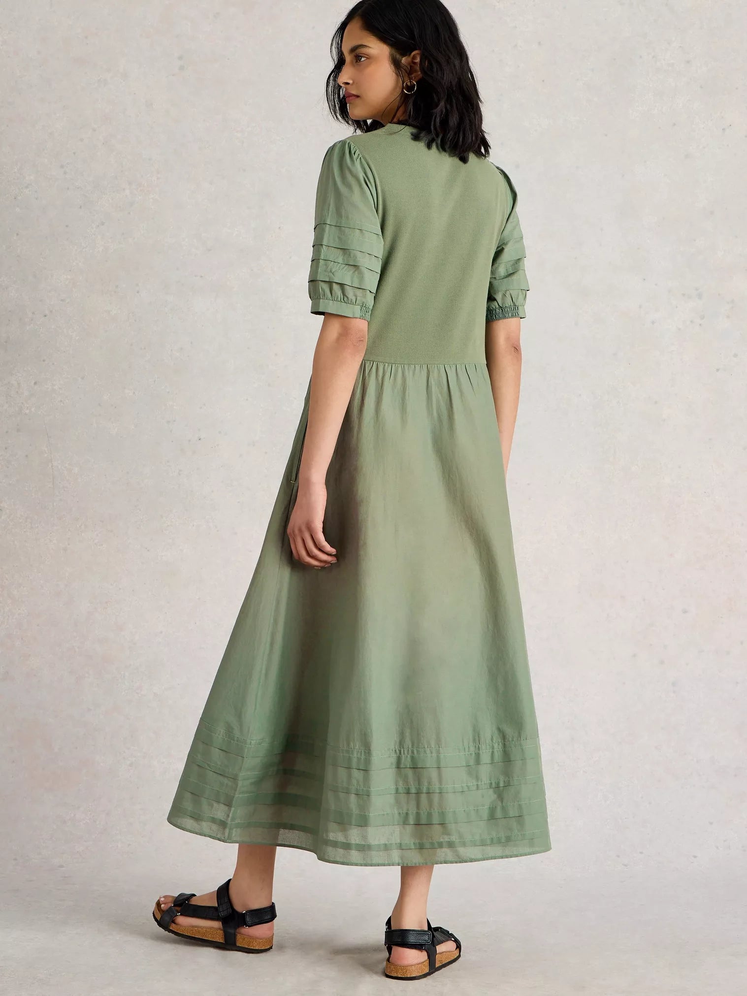 White Stuff Claudia Fabric Mix Dress Dus Green