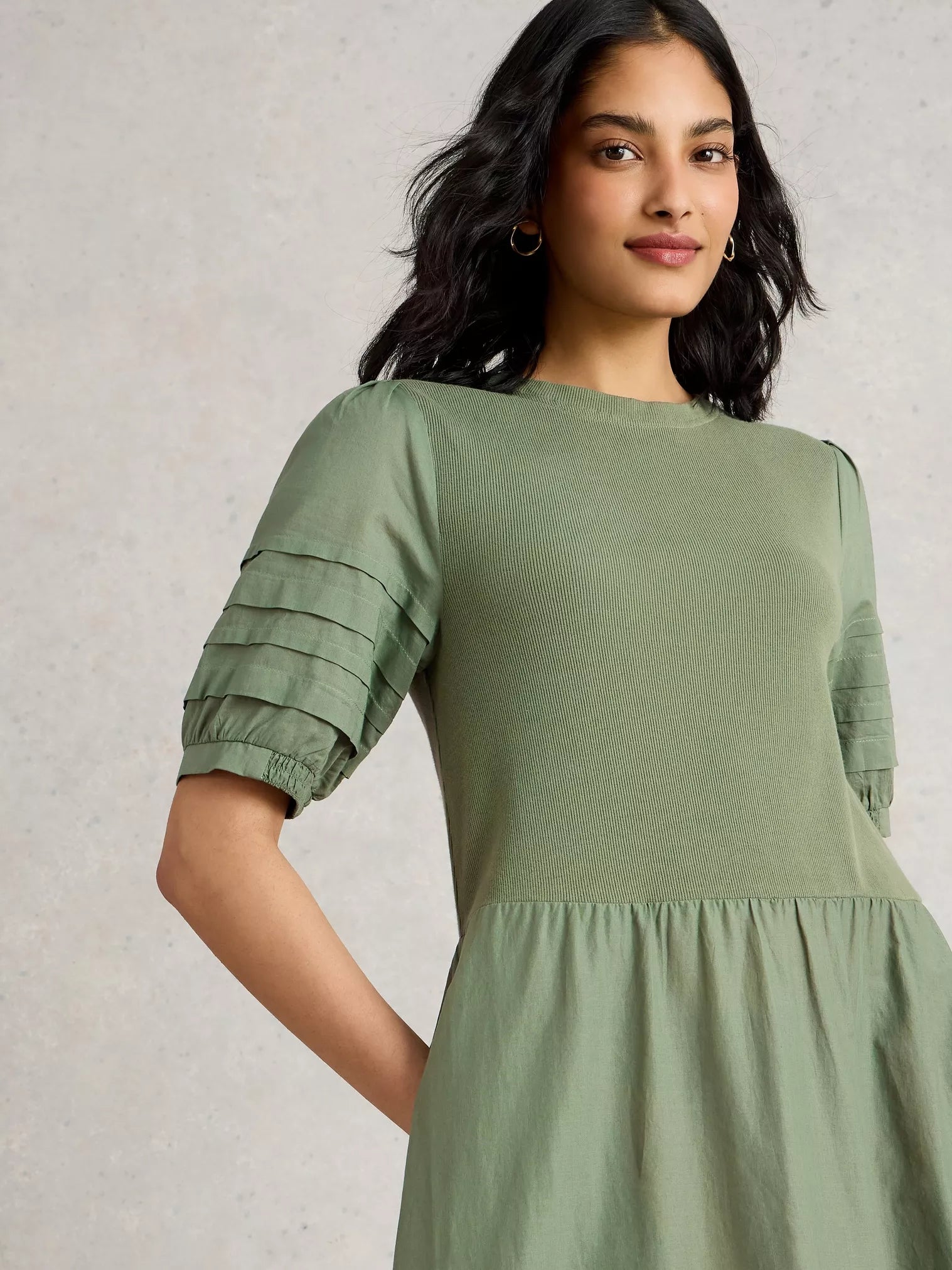 White Stuff Claudia Fabric Mix Dress Dus Green