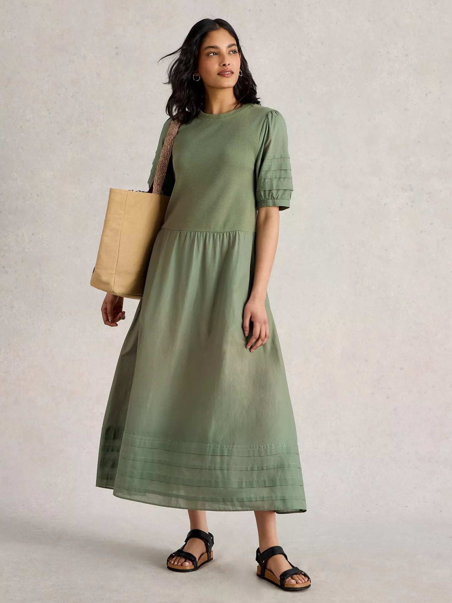 White Stuff Claudia Fabric Mix Dress Dus Green