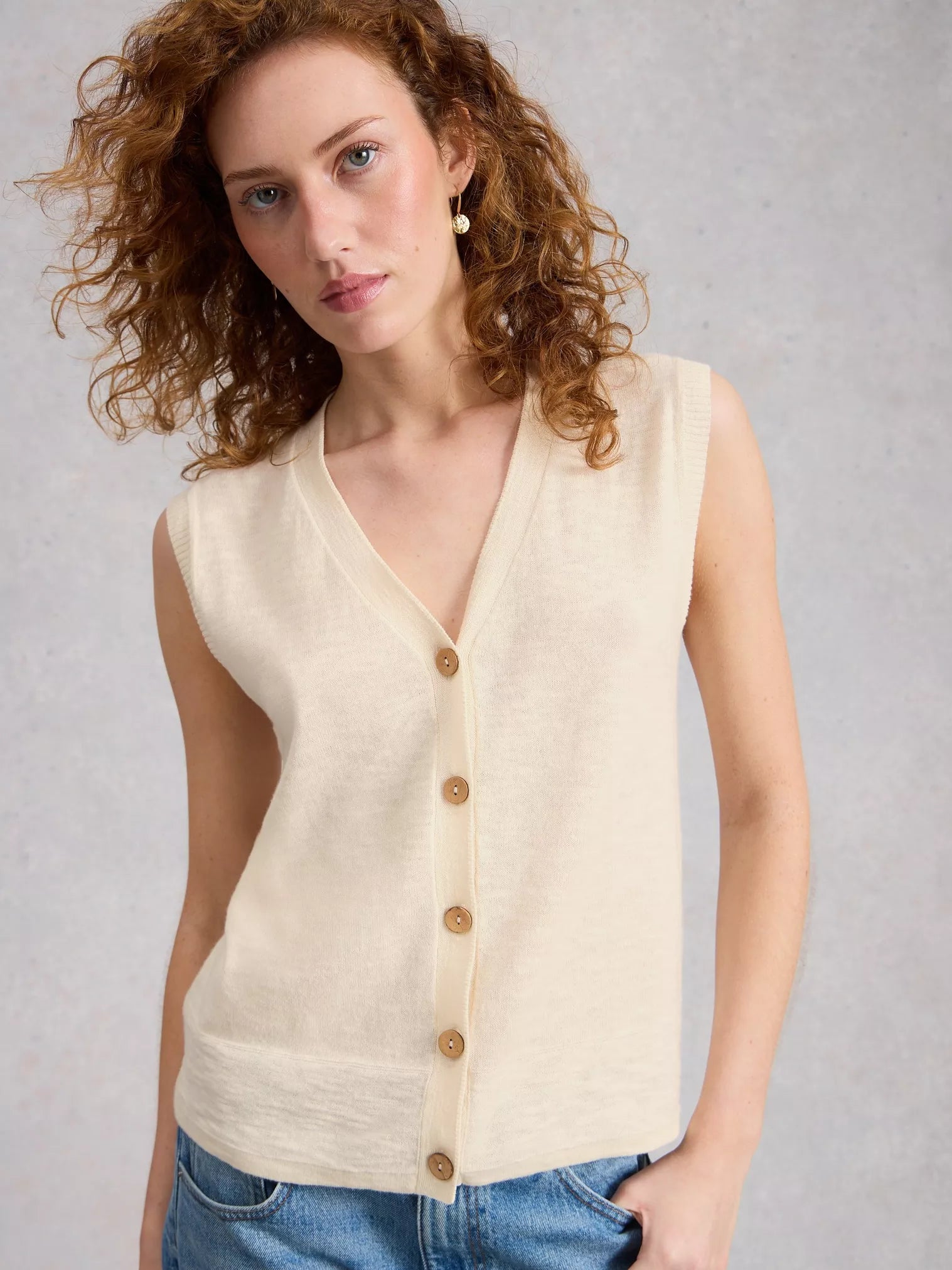 White Stuff Nova Linen Blend Tank Natural White