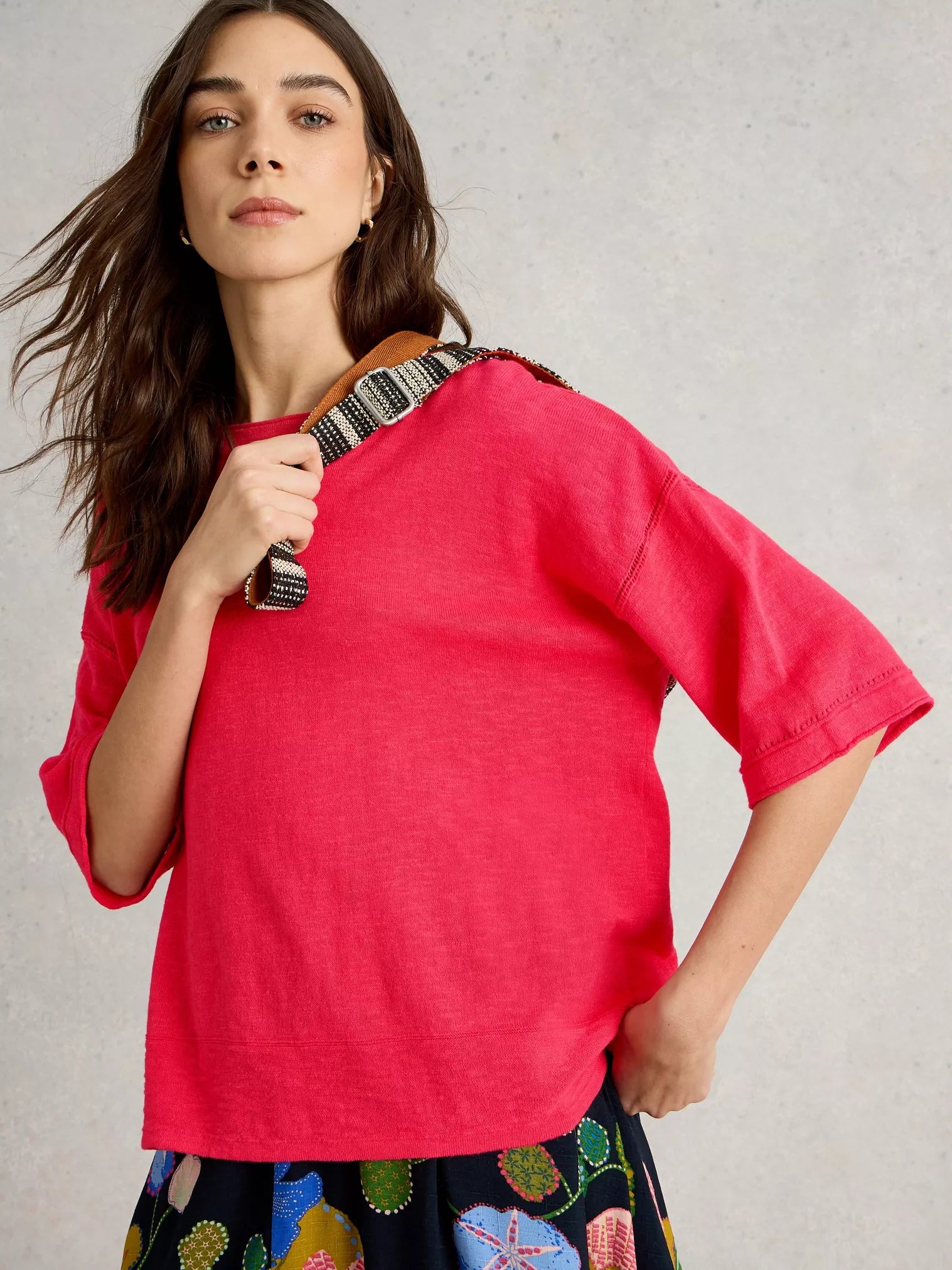 White Stuff Kate Linen Blend Tee Brt Pink