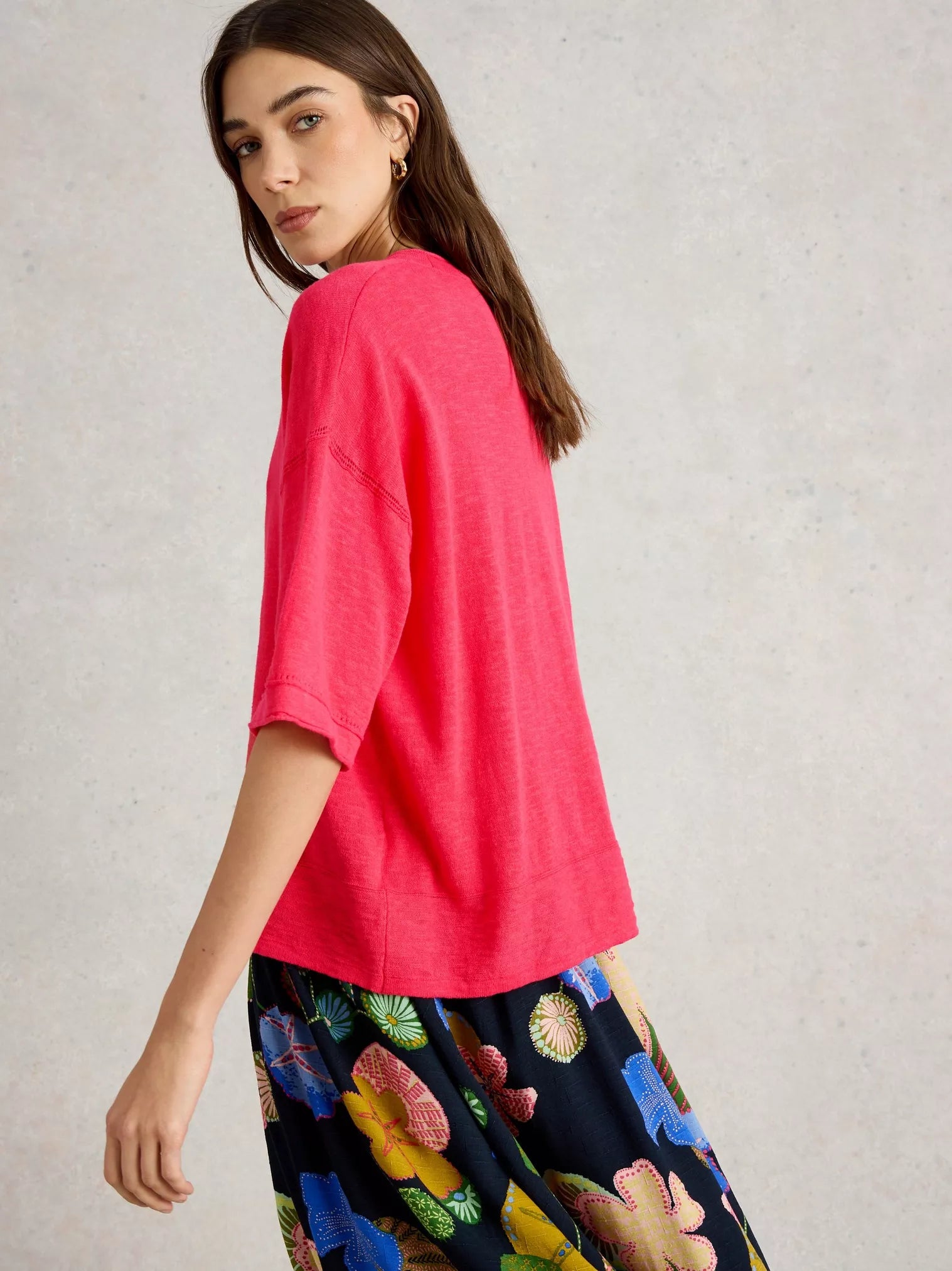 White Stuff Kate Linen Blend Tee Brt Pink
