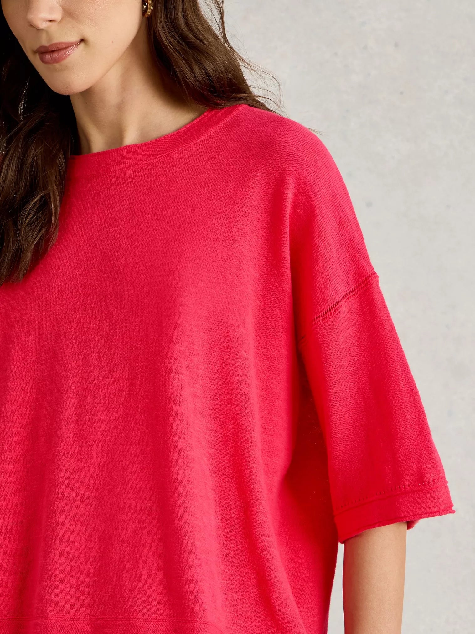 White Stuff Kate Linen Blend Tee Brt Pink