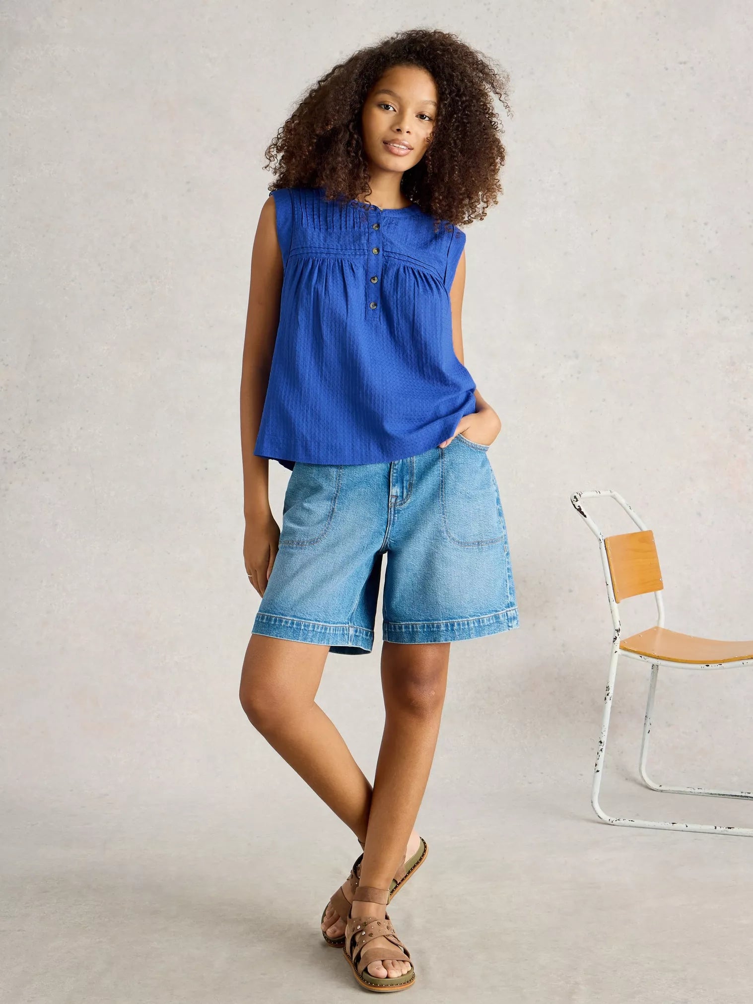 White Stuff Isla Mix Top Brt Blue