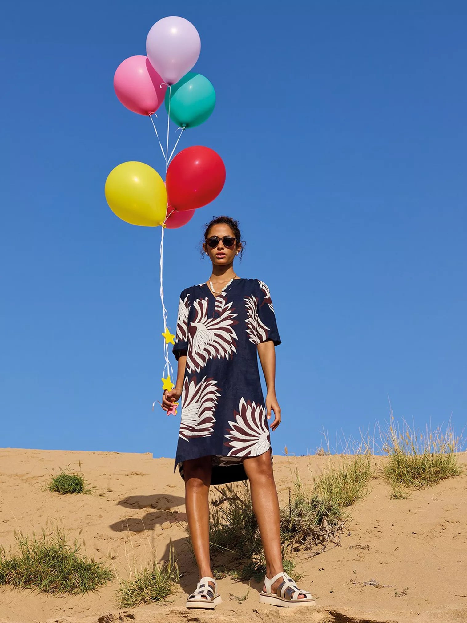 White Stuff June Linen Dress Navy Pr