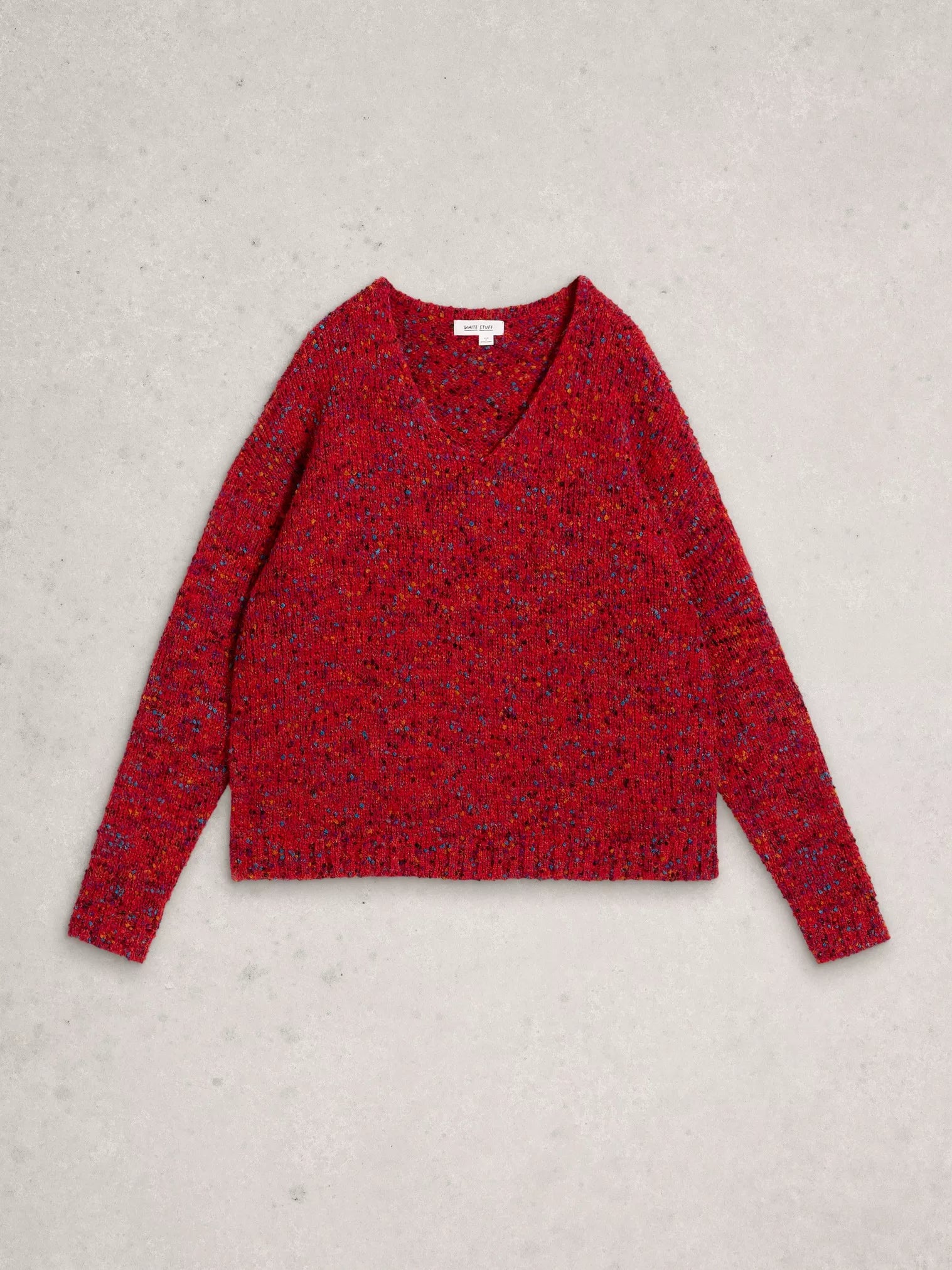 White Stuff Texture V-Neck Jumper Mid Red
