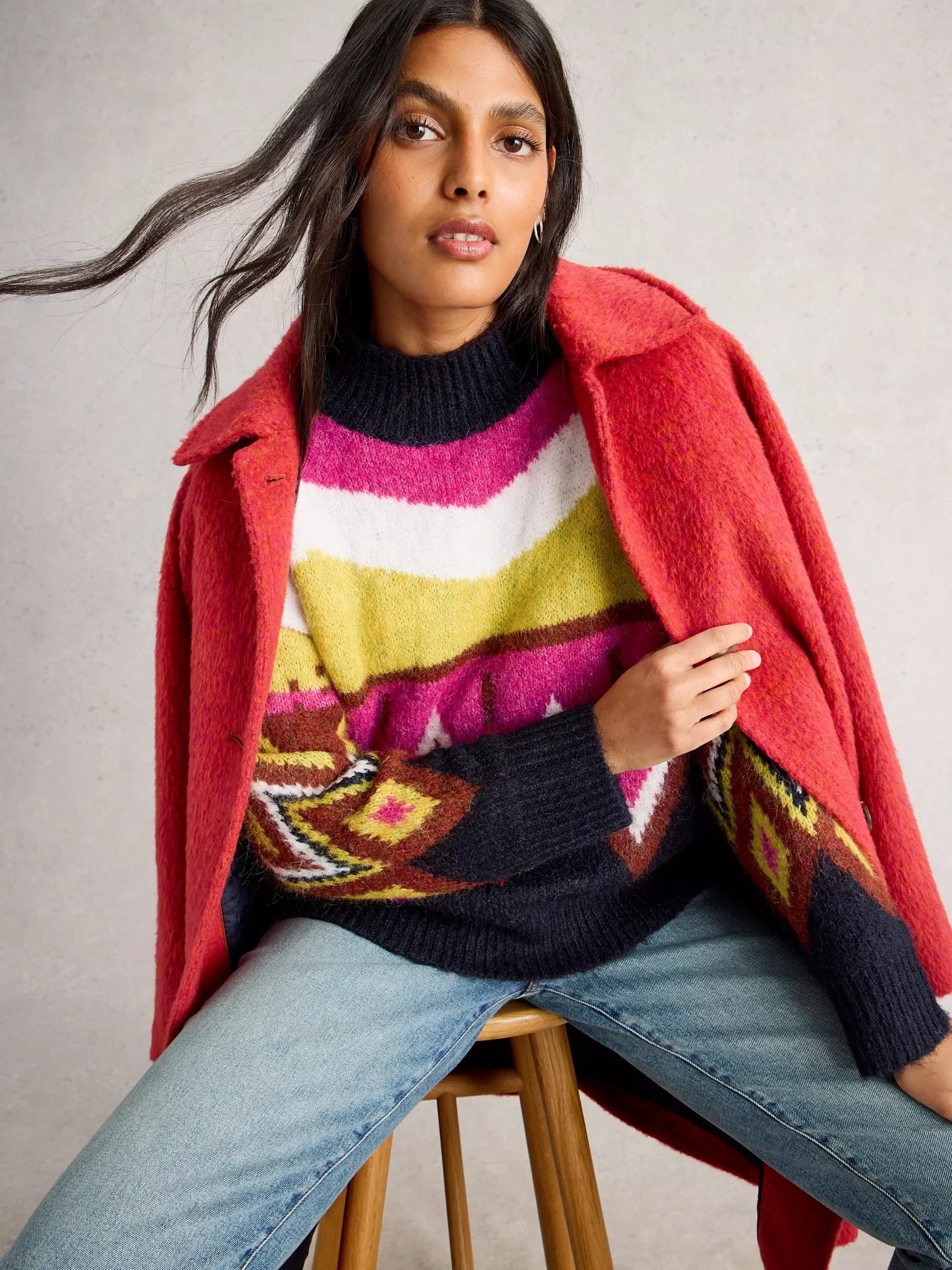 White Stuff Alice Abstract Jumper Grey Multi