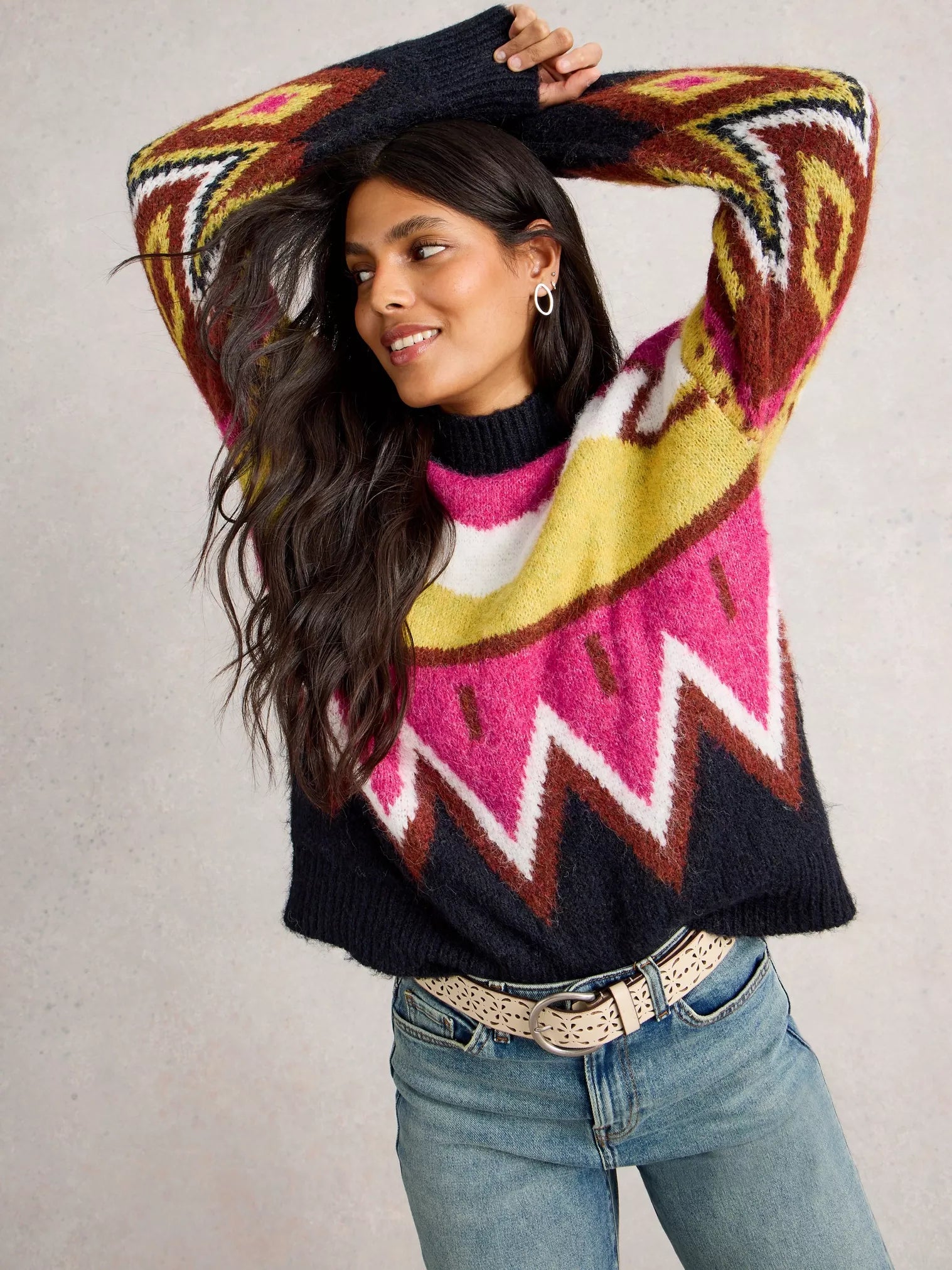 White Stuff Alice Abstract Jumper Grey Multi