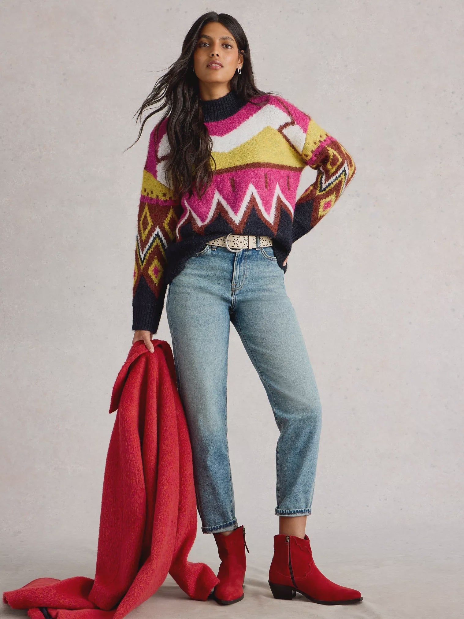 White Stuff Alice Abstract Jumper Grey Multi