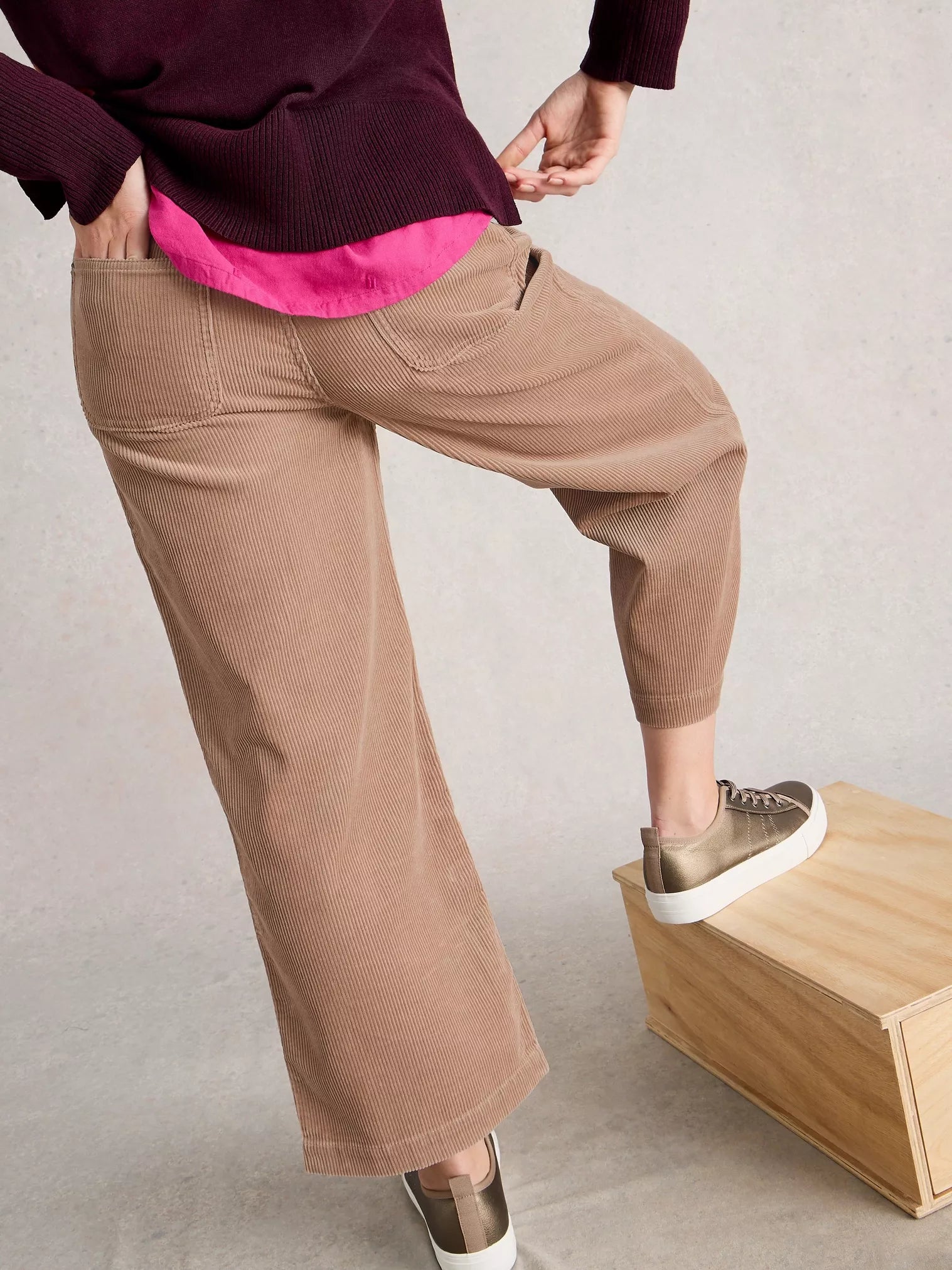 White Stuff Tia Cord Wide Leg Crop Light Natural