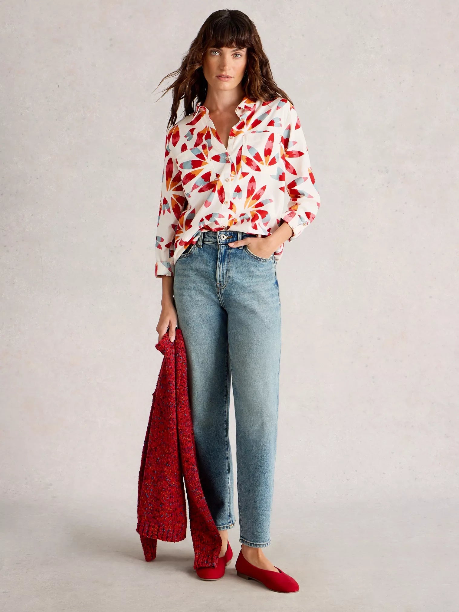 White Stuff Sophie Organic Cotton Shirt Ivory Print.