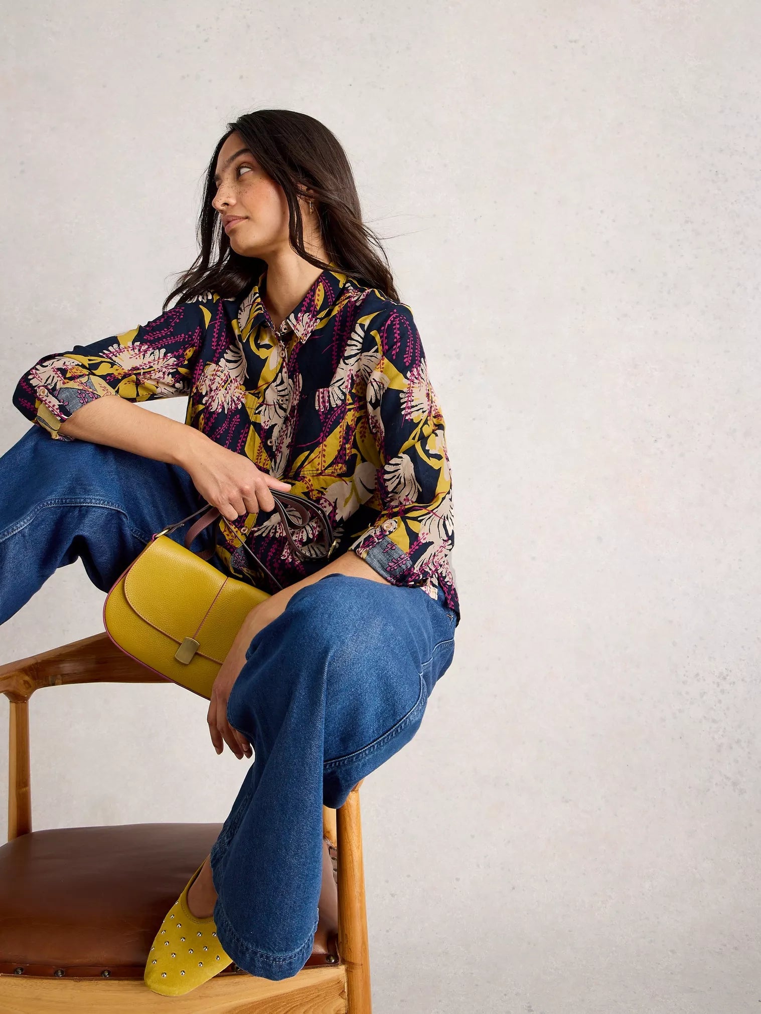 White Stuff Sophie Organic Cotton Shirt Navy Print