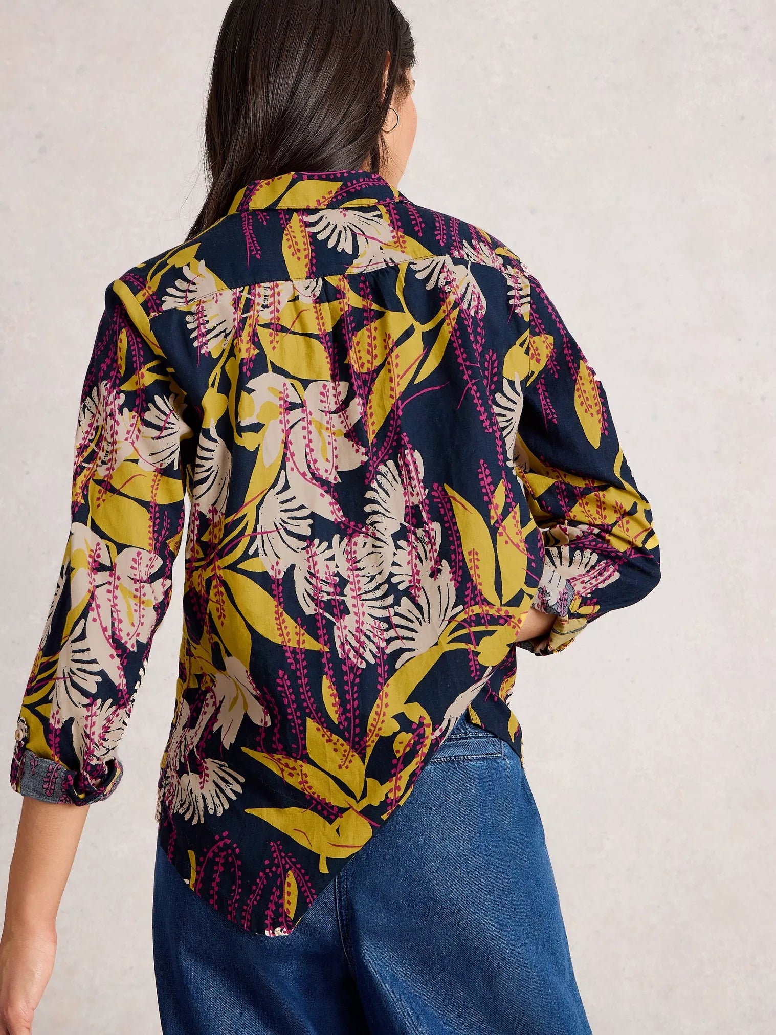 White Stuff Sophie Organic Cotton Shirt Navy Print