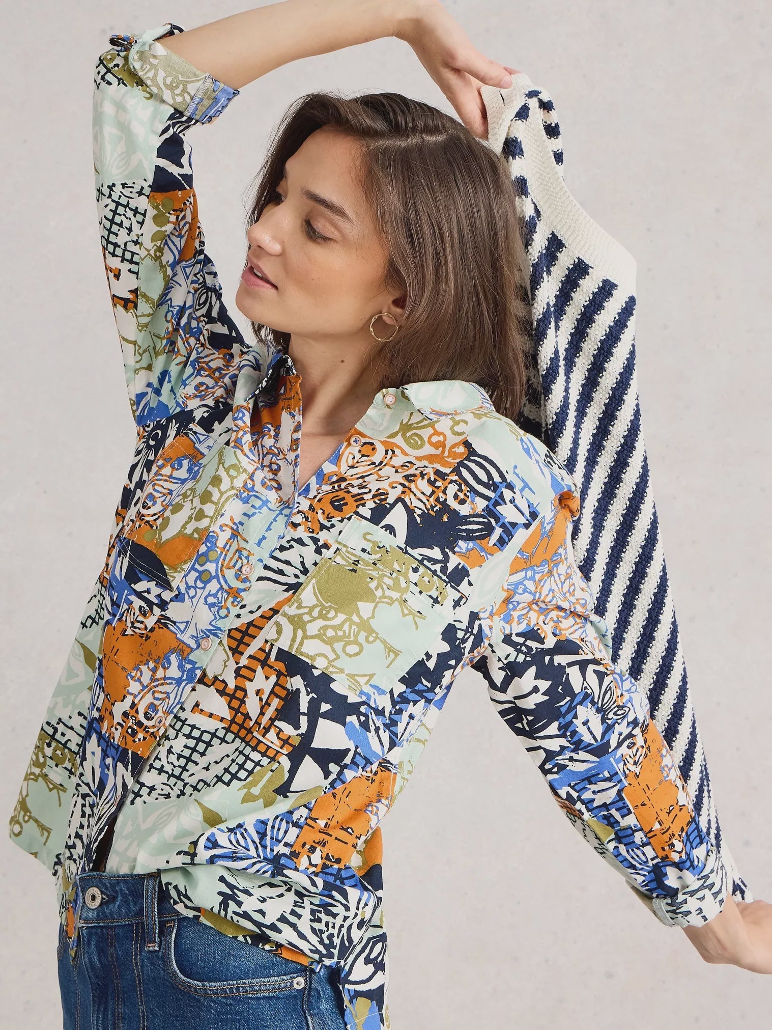 White Stuff Sophie Organic Cotton Shirt Orange Multi