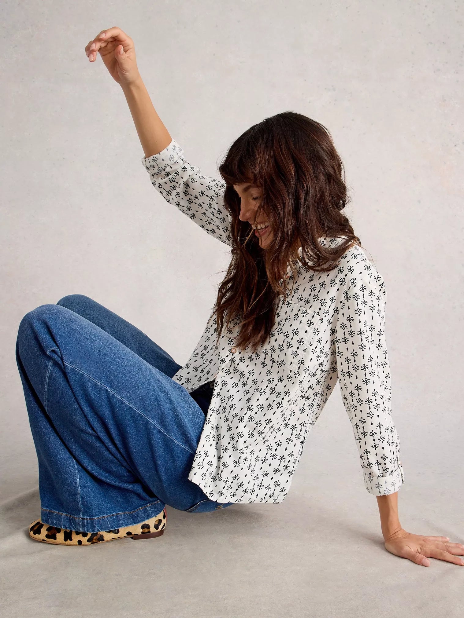 White Stuff Sophie Organic Cotton Shirt White Print