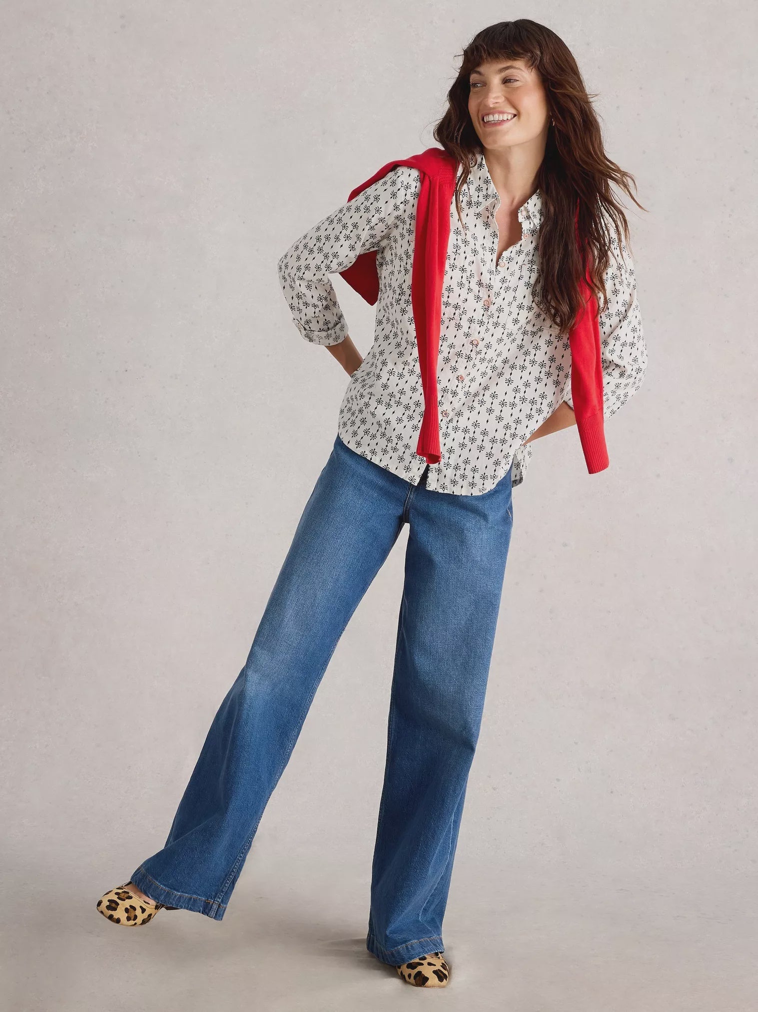 White Stuff Sophie Organic Cotton Shirt White Print