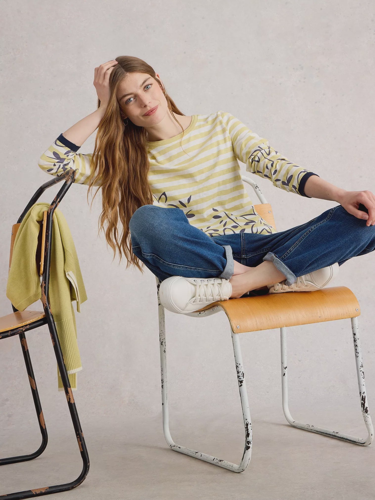 White Stuff Clara LS Tee Chartreuse Multi