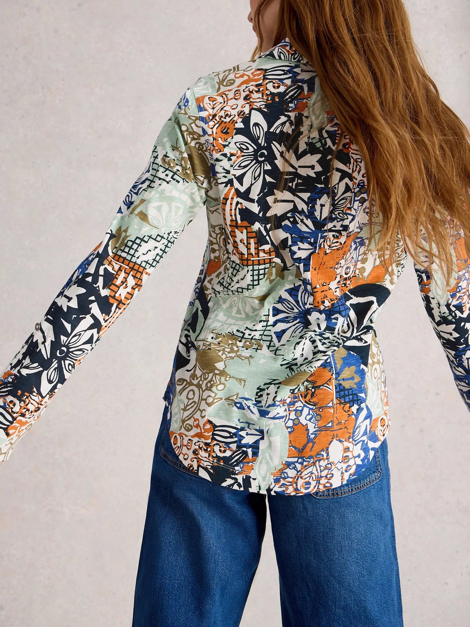 White Stuff Annie Jersey Shirt Orange Multi