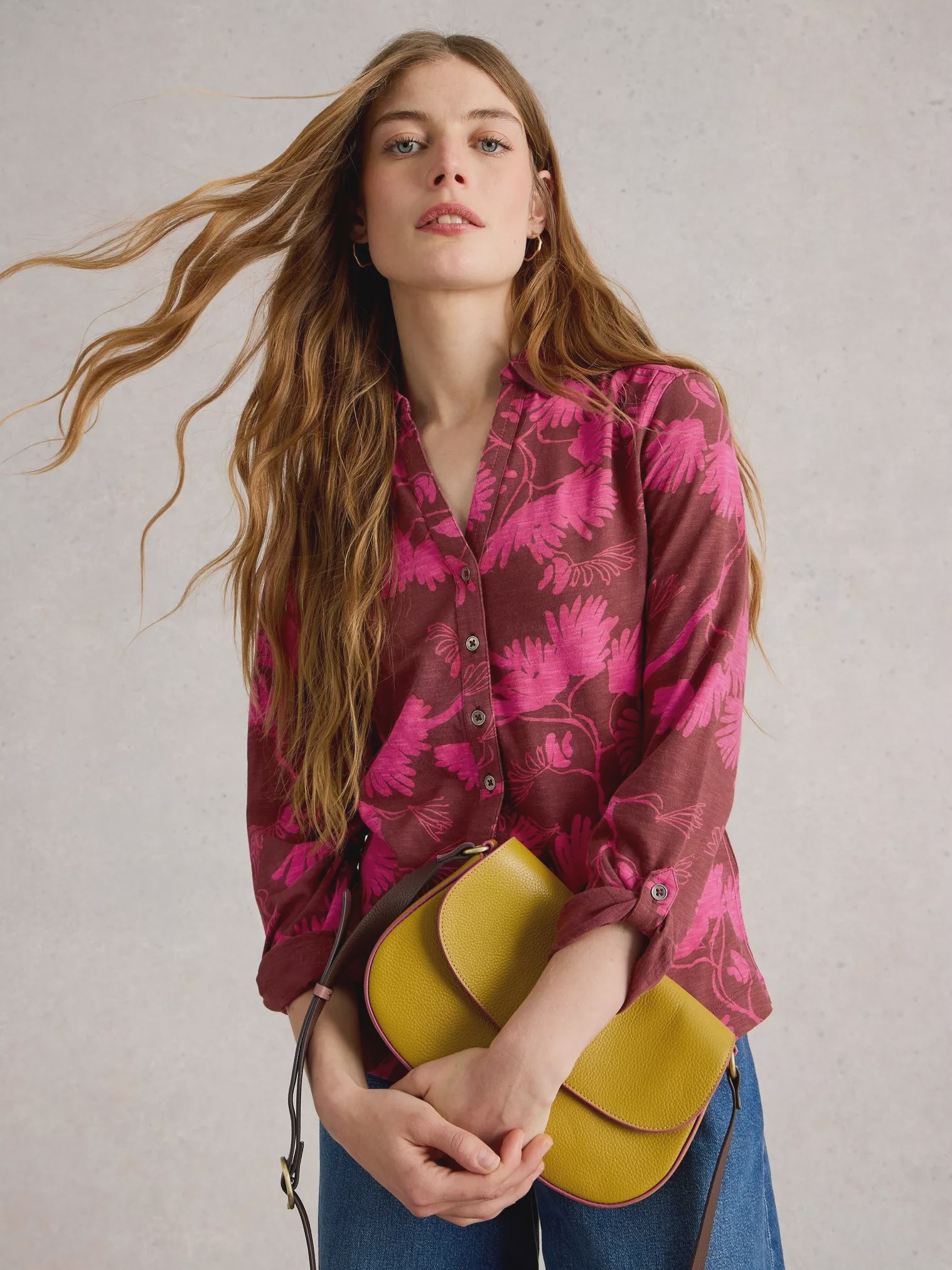 White Stuff Annie Jersey Shirt Plum Print